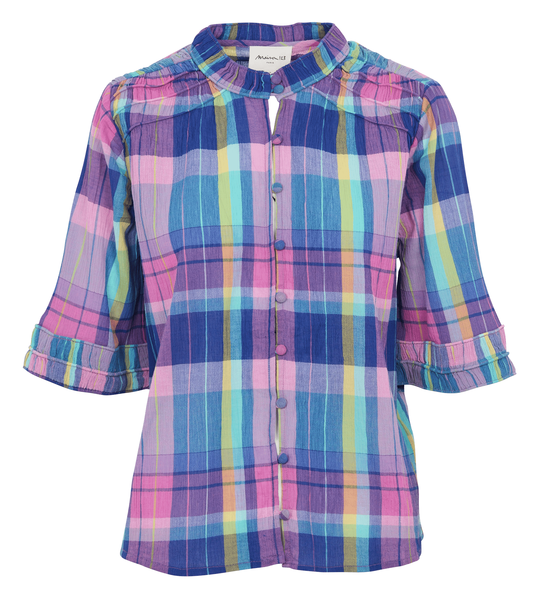 Chemise droite col rond en coton imprimé magda MAISON 123 Bleu