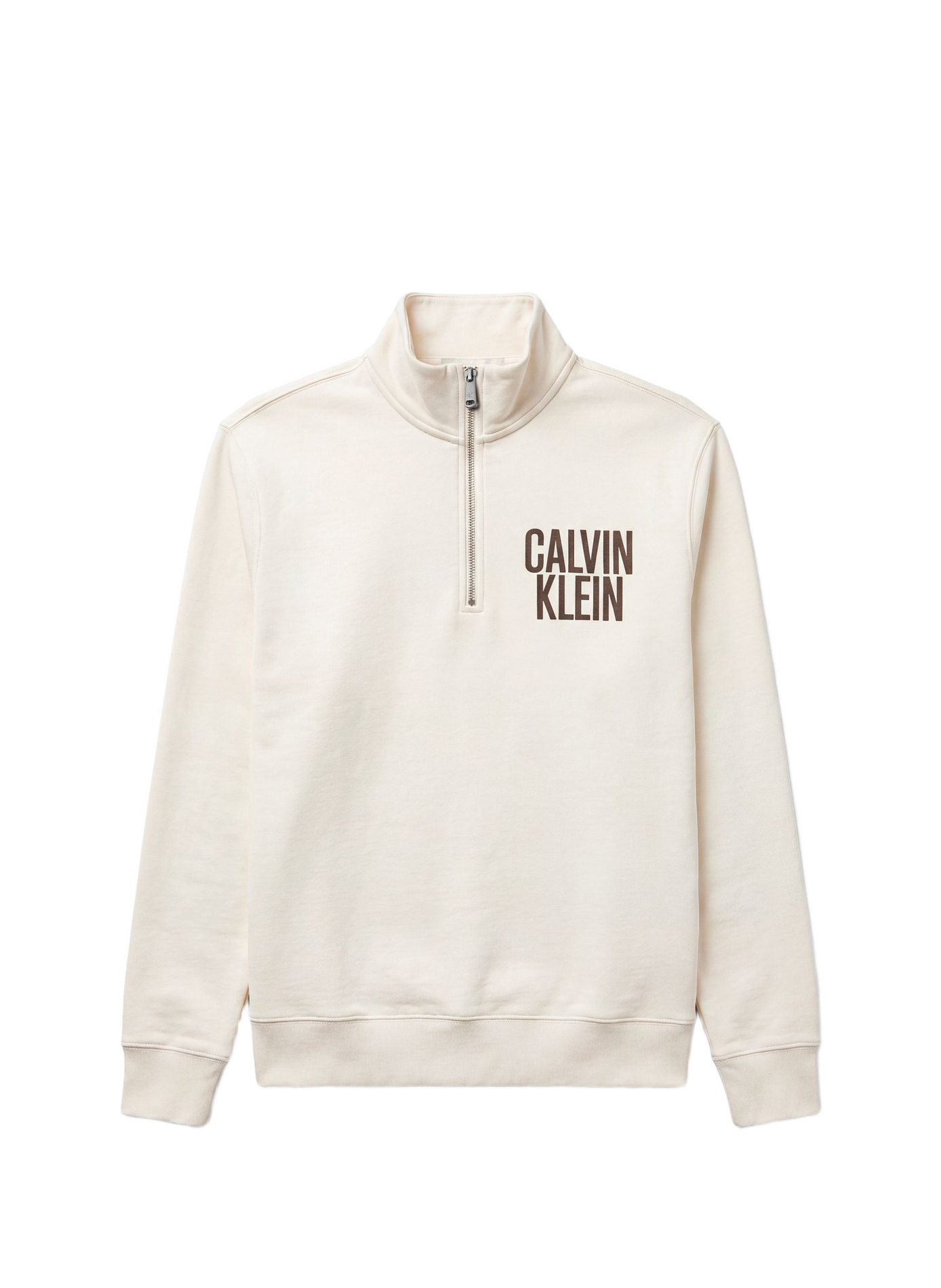 Pull droit à col montant zippé en coton mélangé CALVIN KLEIN Beige