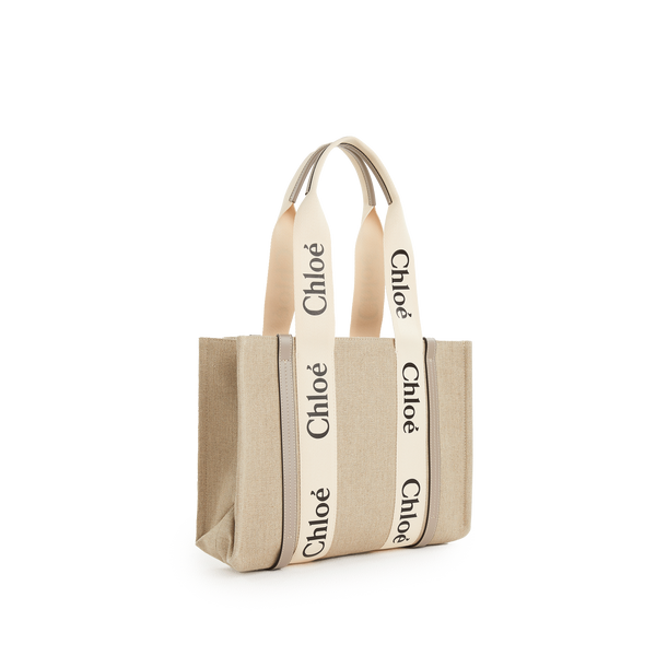 Chloé Leather And Linen Tote Bag In Brown