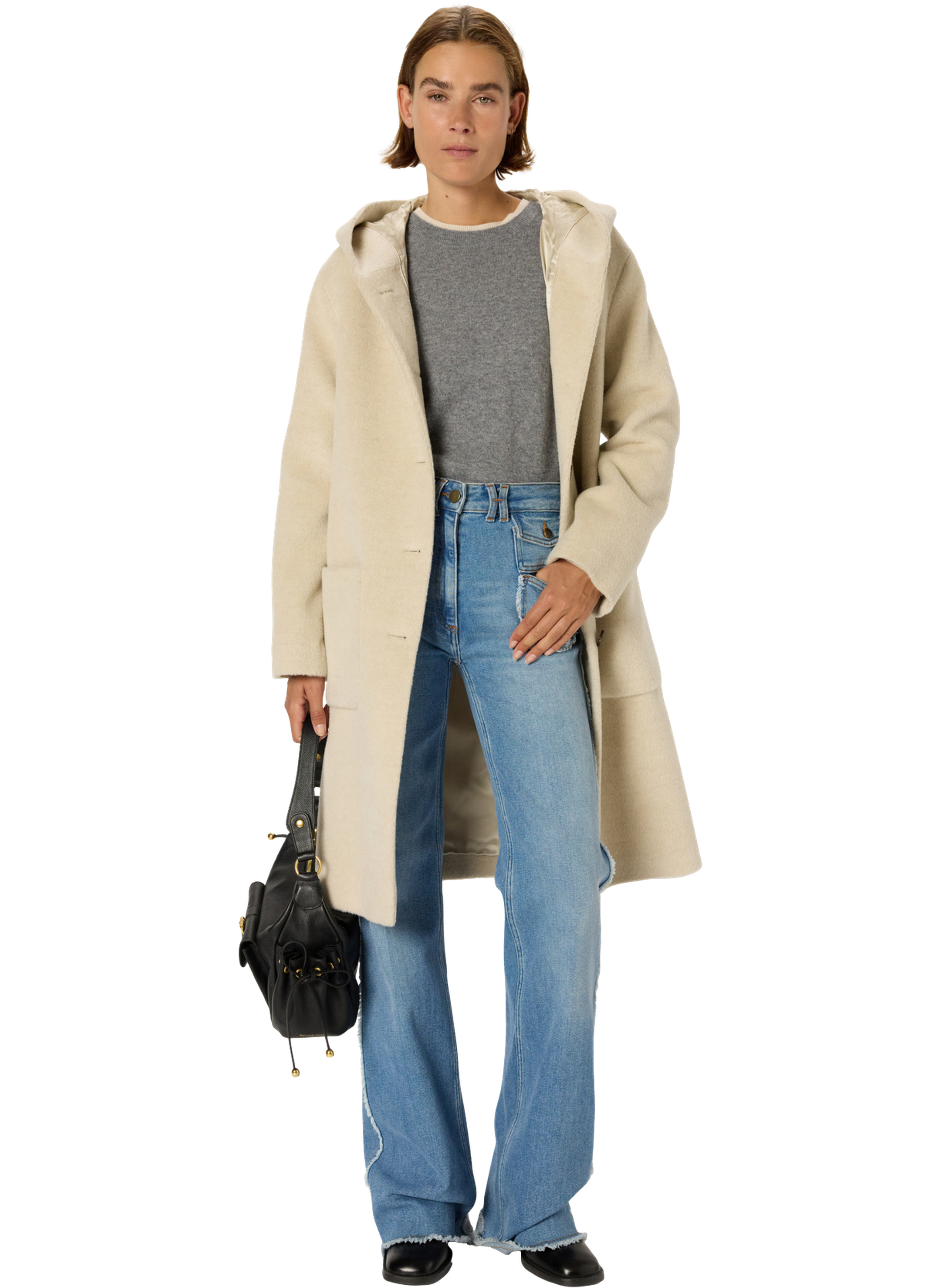 Manteau à capuche en laine et alpaga - malou GERARD DAREL Beige