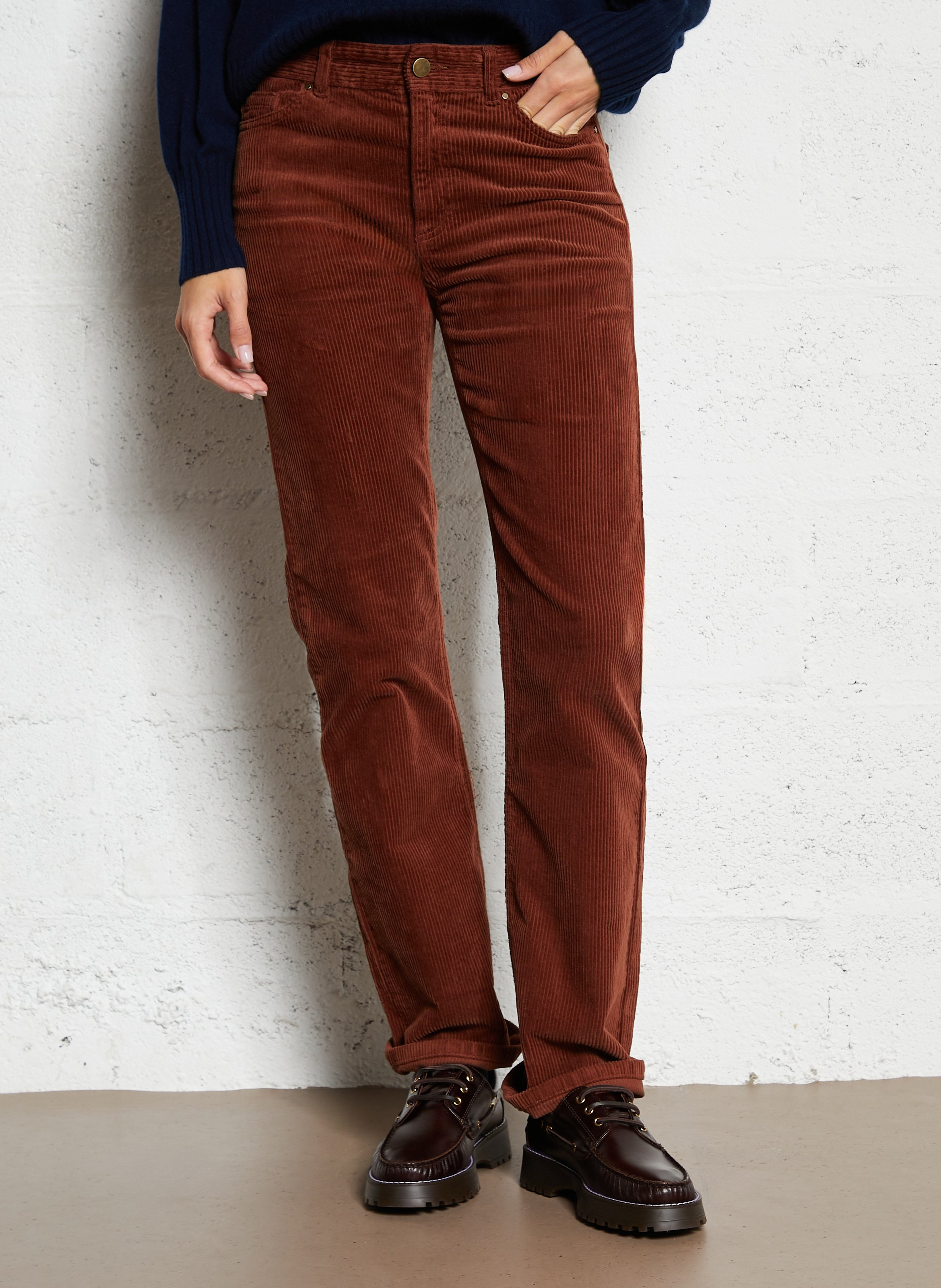 Pantalon droit en velours côtelé de coton gaby MAISON 123 Rouge