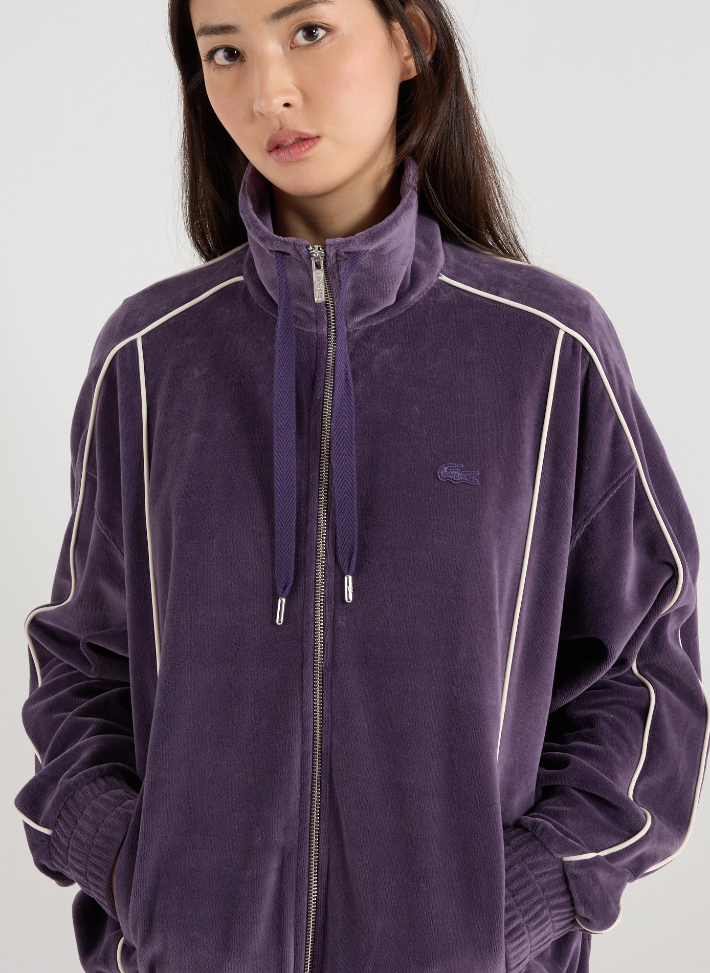 Gilet ample à col zippé en coton mélangé LACOSTE Violet