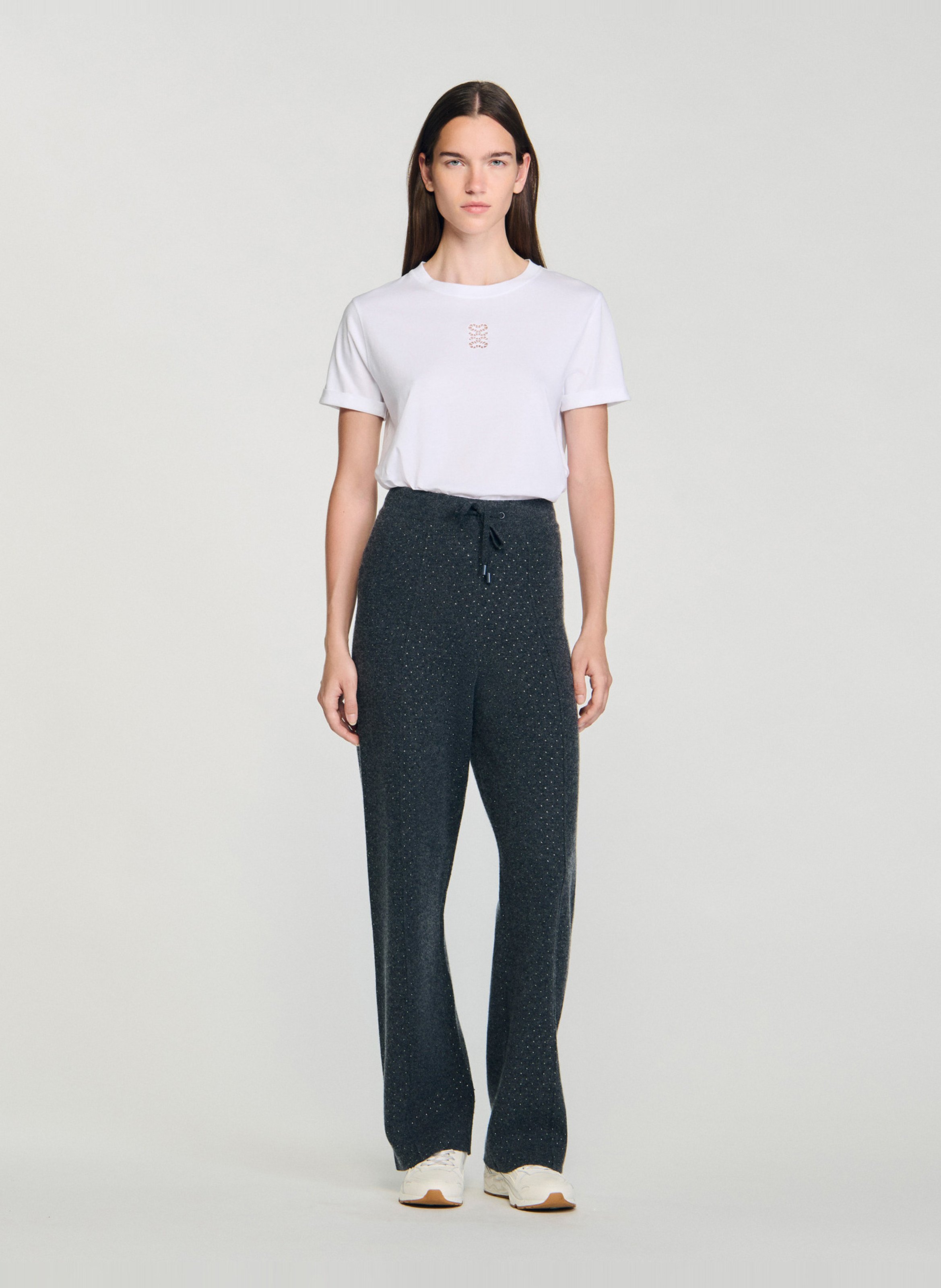 Pantalon large en laine mélangée SANDRO Gris