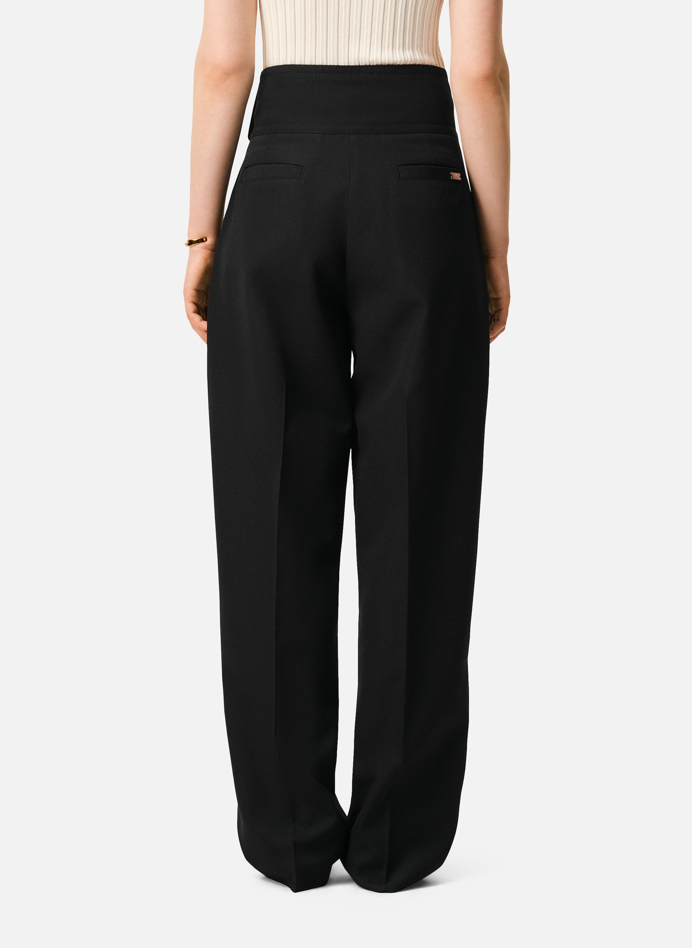 Pantalon à ceinture portefeuille en laine vierge AMI PARIS Noir