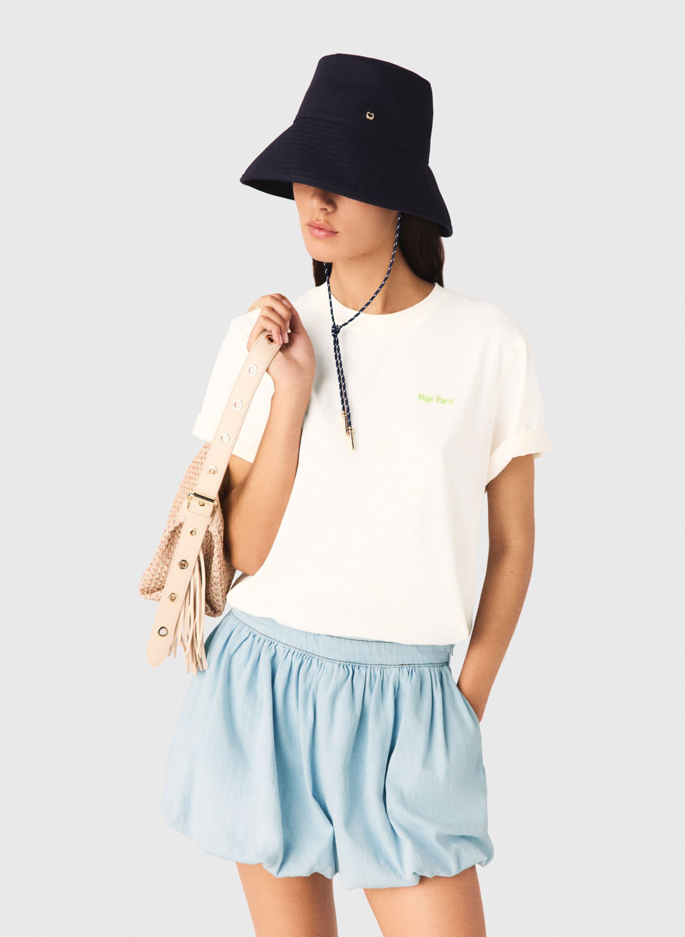 Tee-shirt droit à logo brodé en coton MAJE Blanc