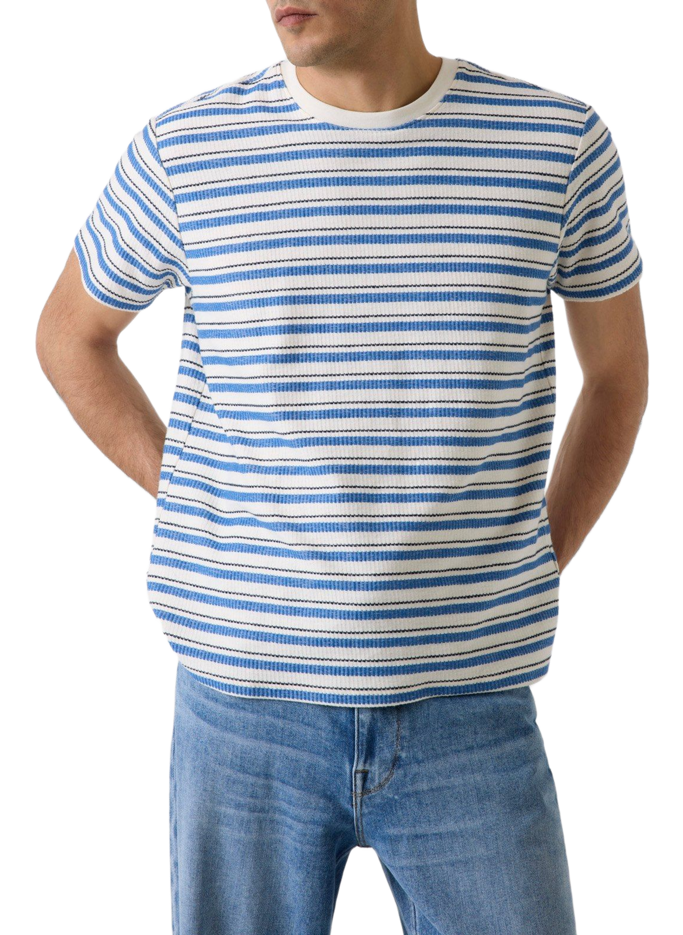T-shirt rayé en maille de coton GUESS Blue
