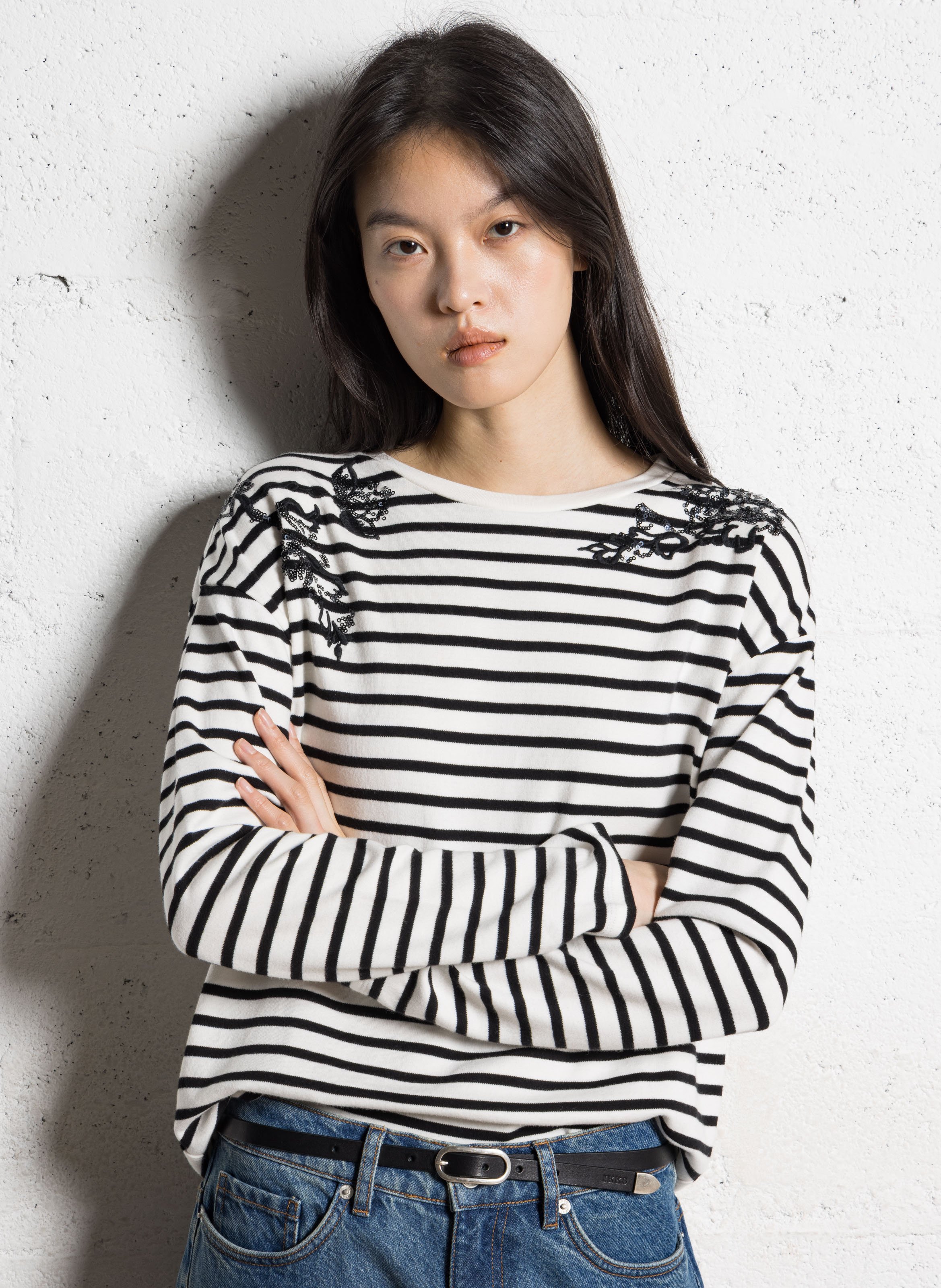 Tee-shirt ample col rond en coton IKKS Noir