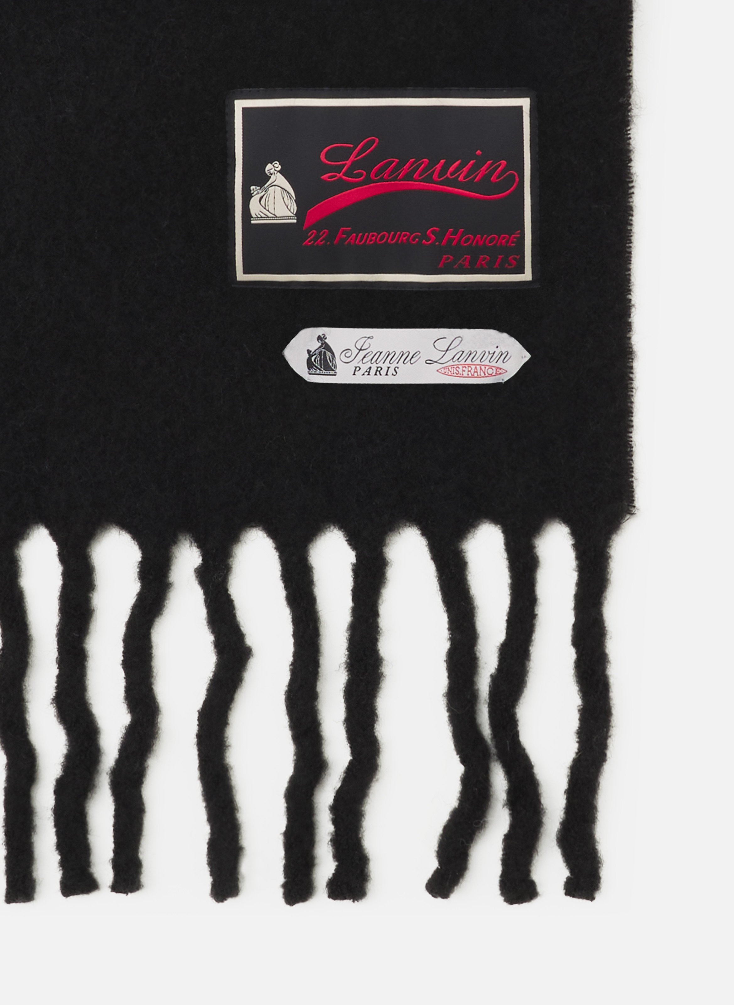 Écharpe à franges étiquette 22 faubourg en laine LANVIN Noir