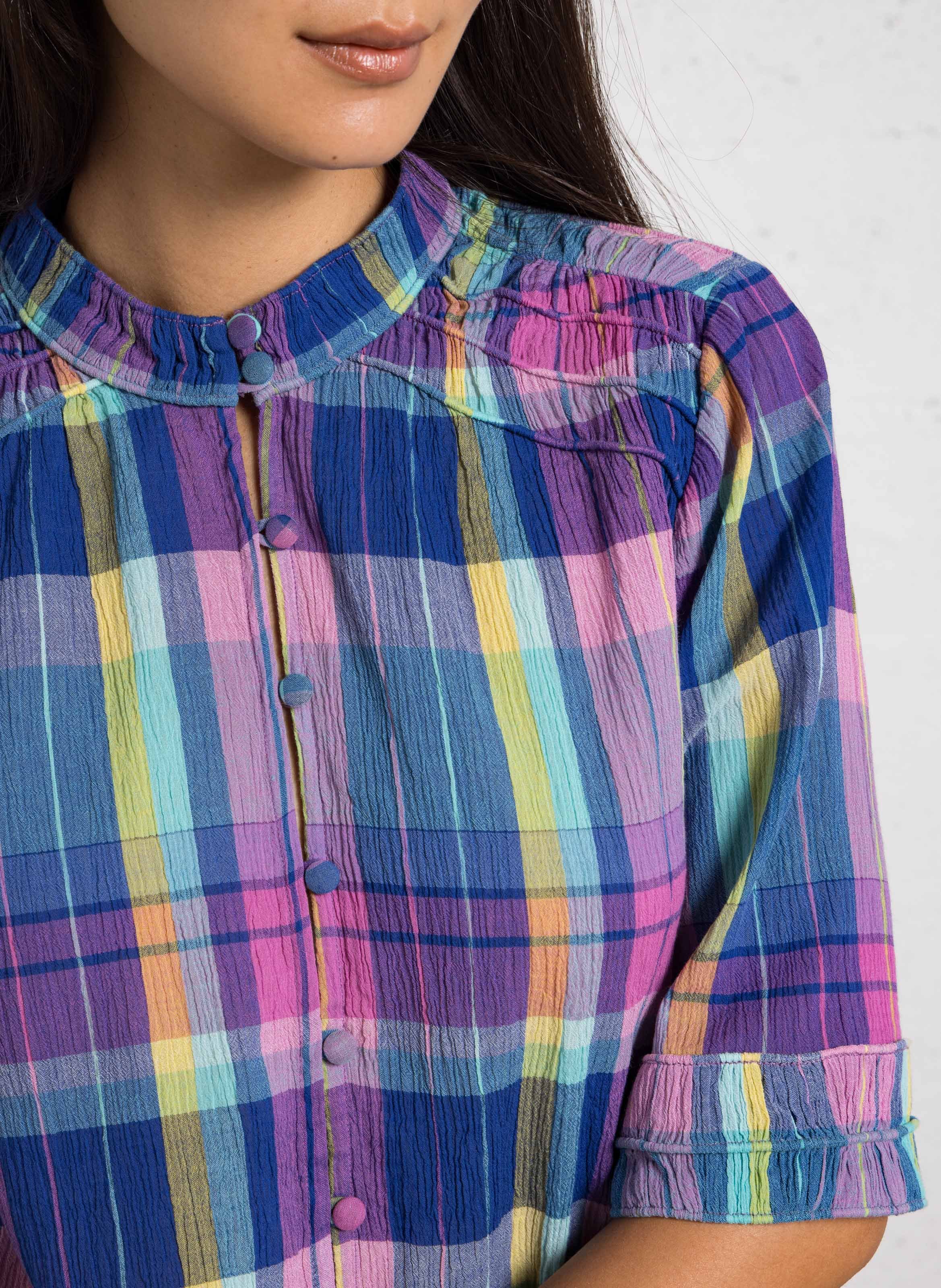 Chemise droite col rond en coton imprimé magda MAISON 123 Bleu