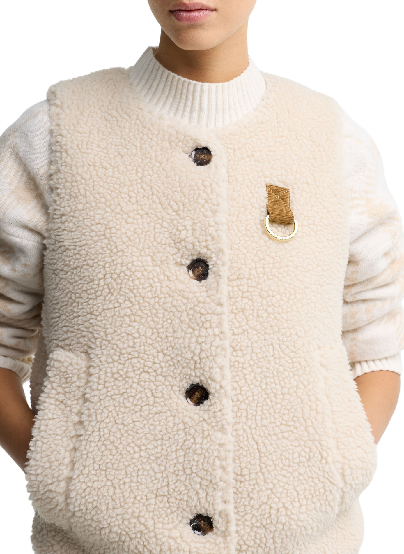 Gerader flauschiger Rundhalsausschnitt-Weste. BARBOUR Beige