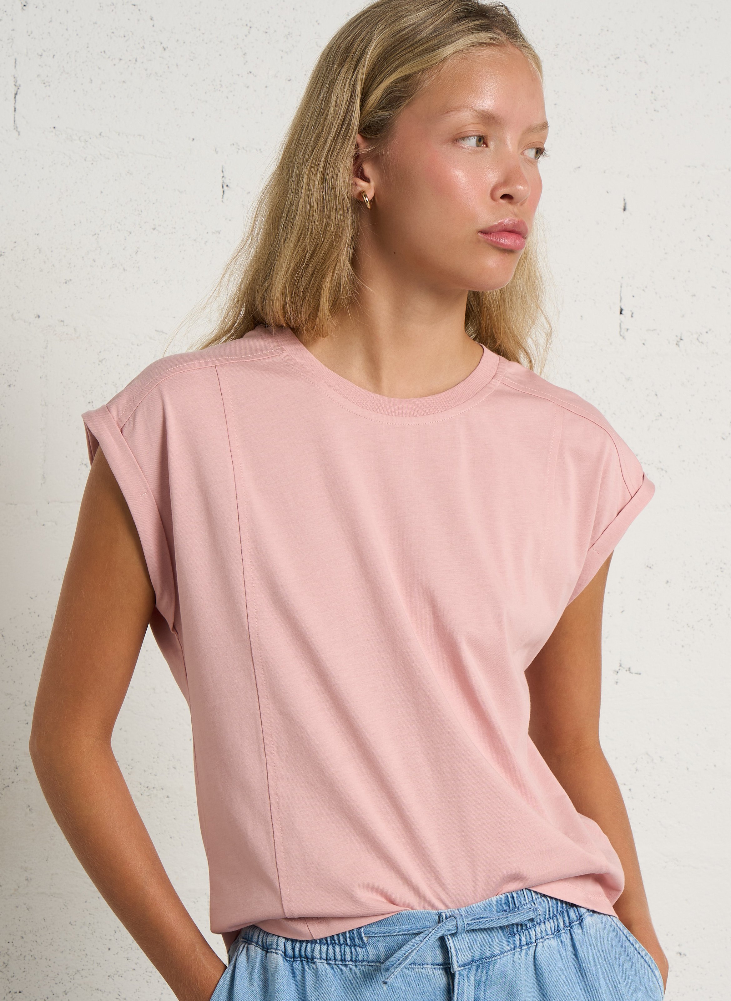 Tee-shirt ample col rond en coton timeo MAISON 123 Rose