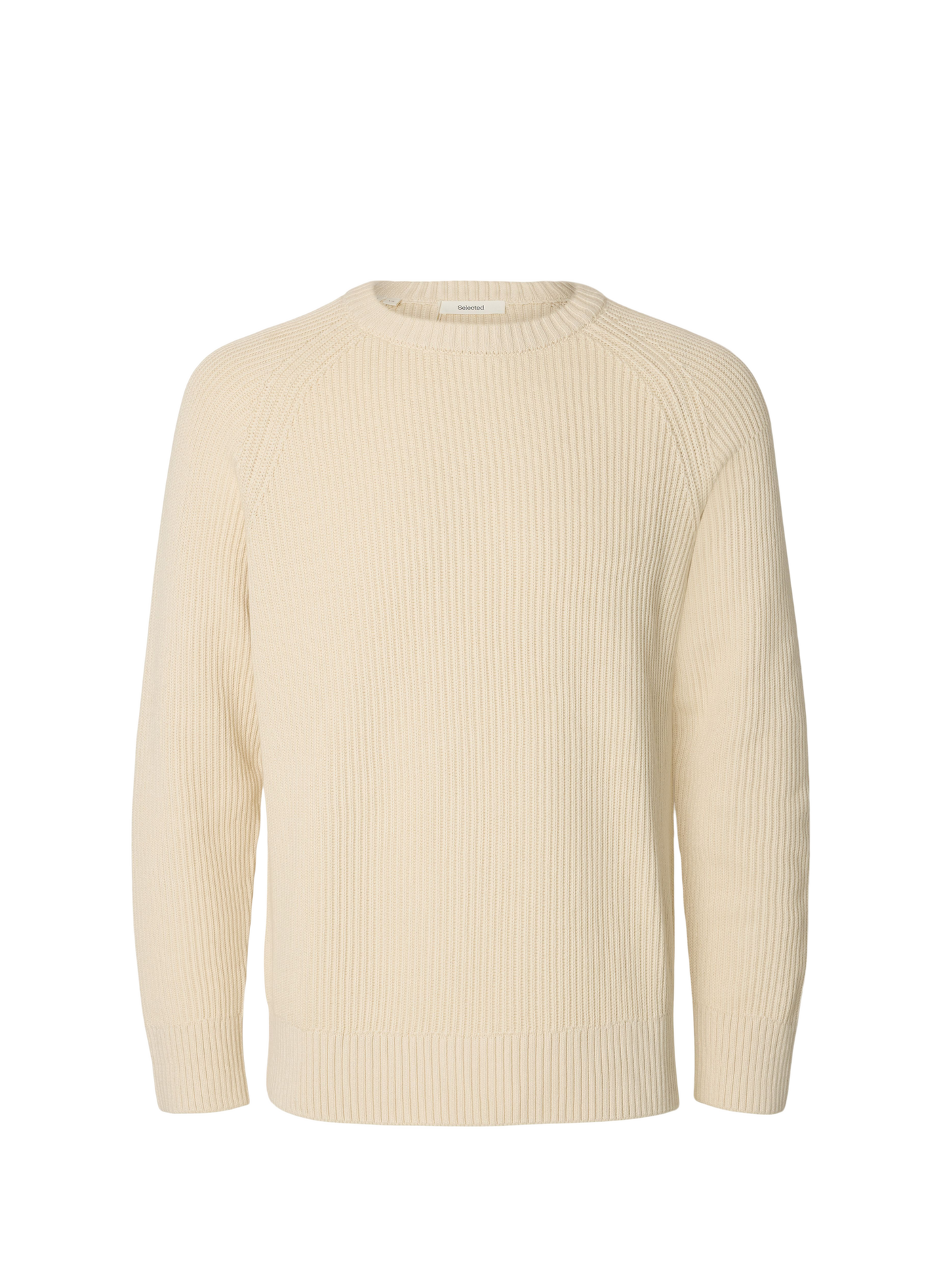 Rechte katoenen trui met geribbelde structuur SELECTED Beige