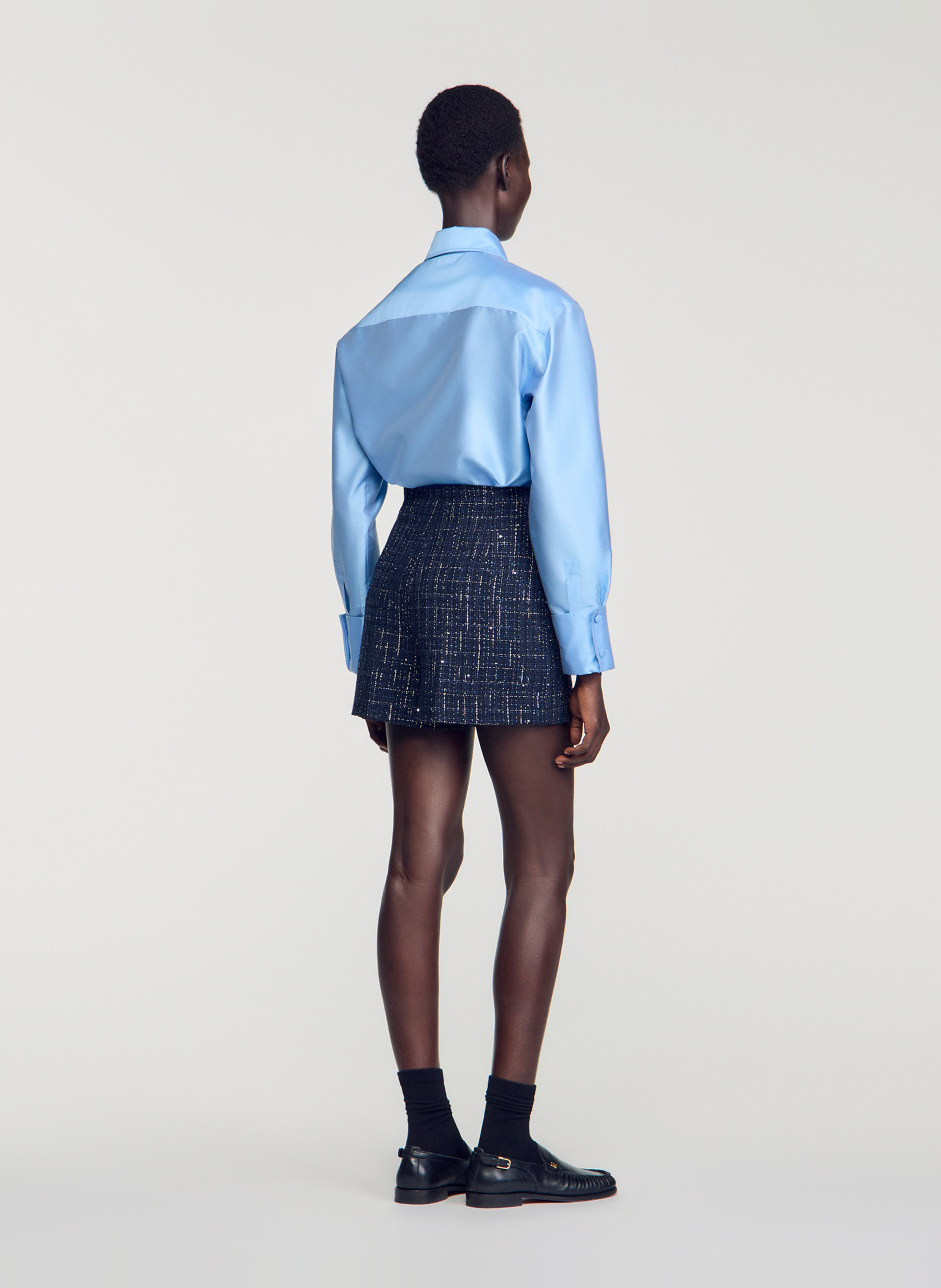 Short droit taille haute en tweed SANDRO Bleu
