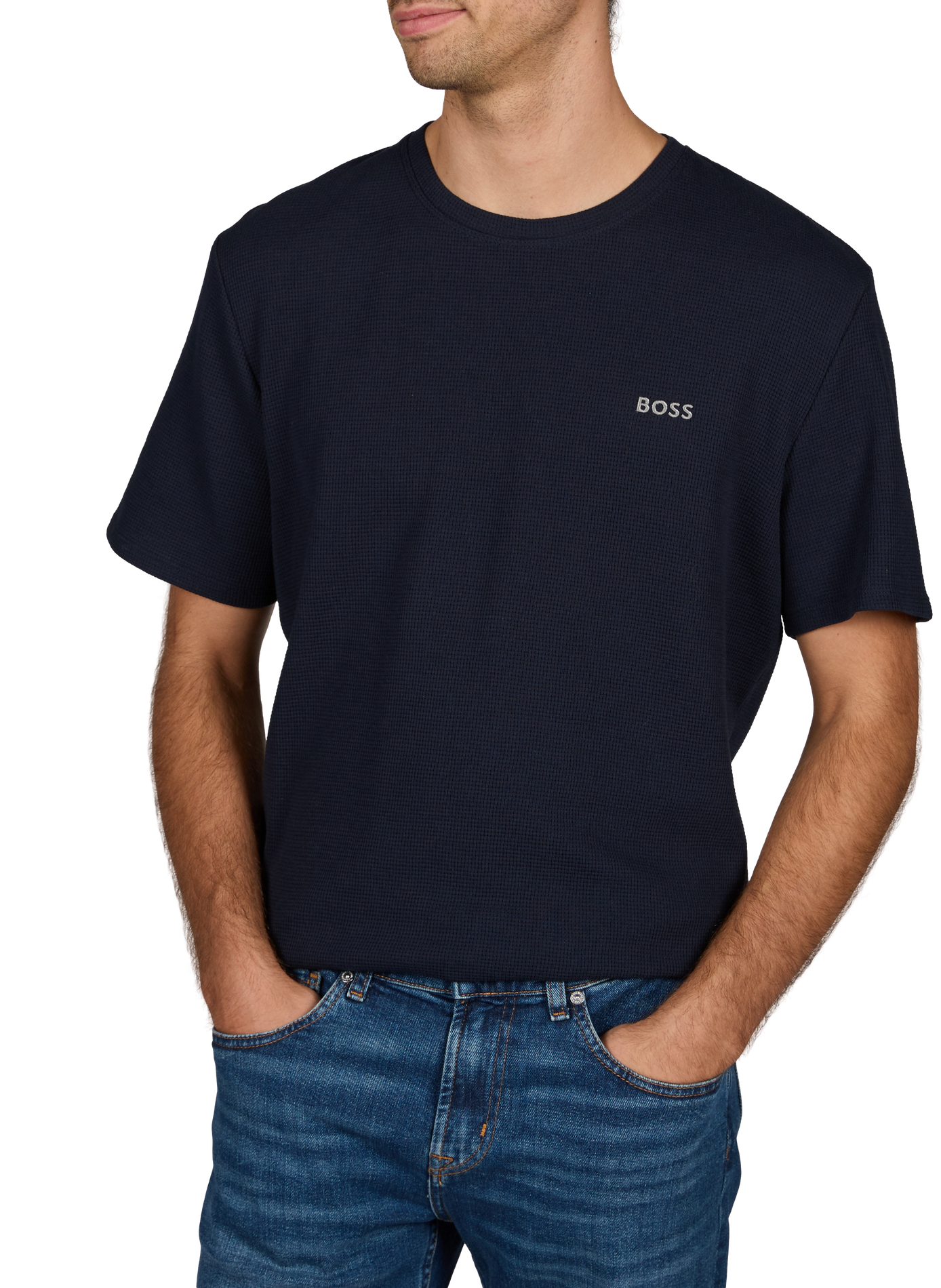 Round neck t-shirt in blended piqué cotton BOSS Blue