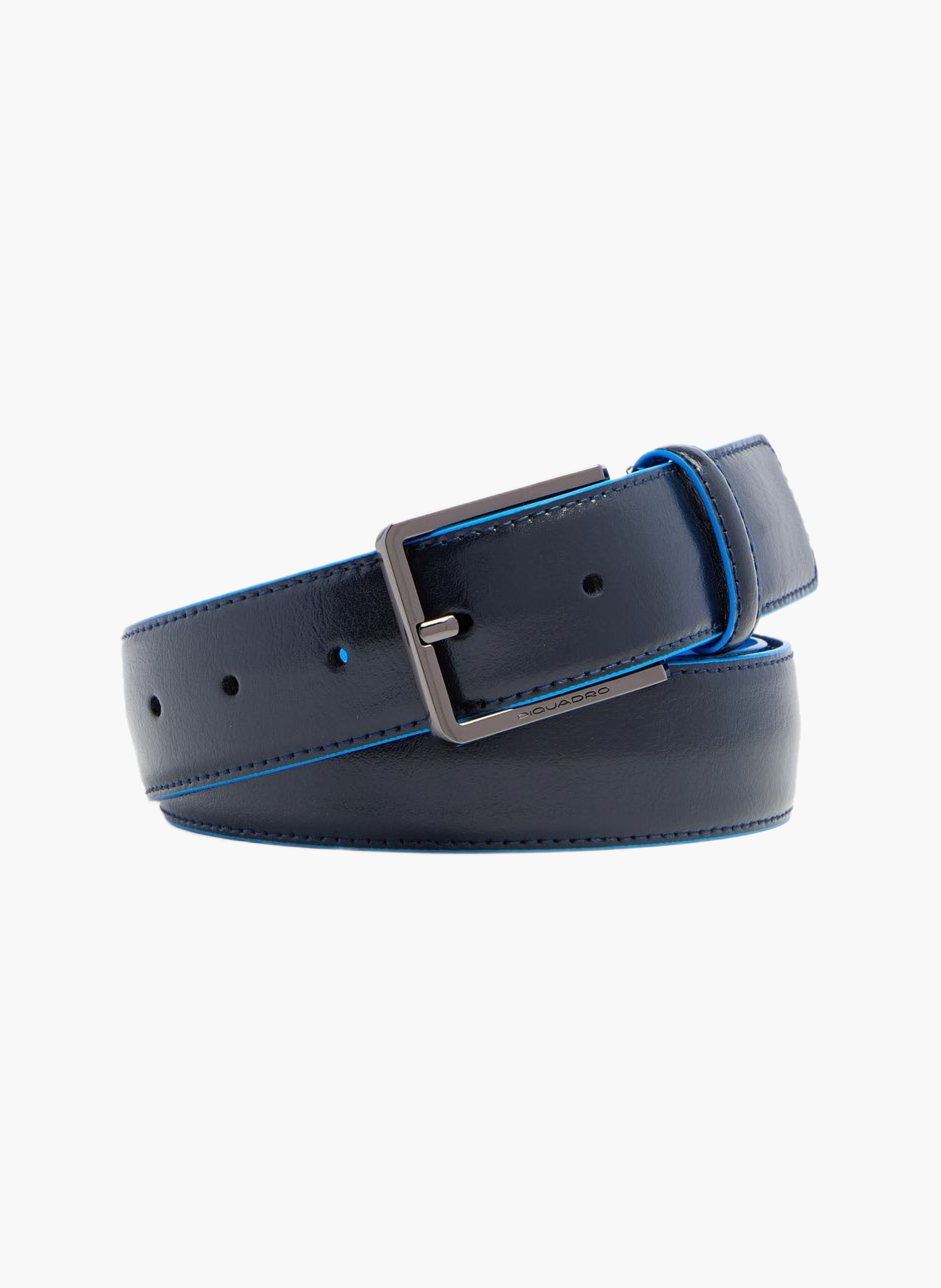 Men's leather belt with prong buckle, made in italy PIQUADRO Blue