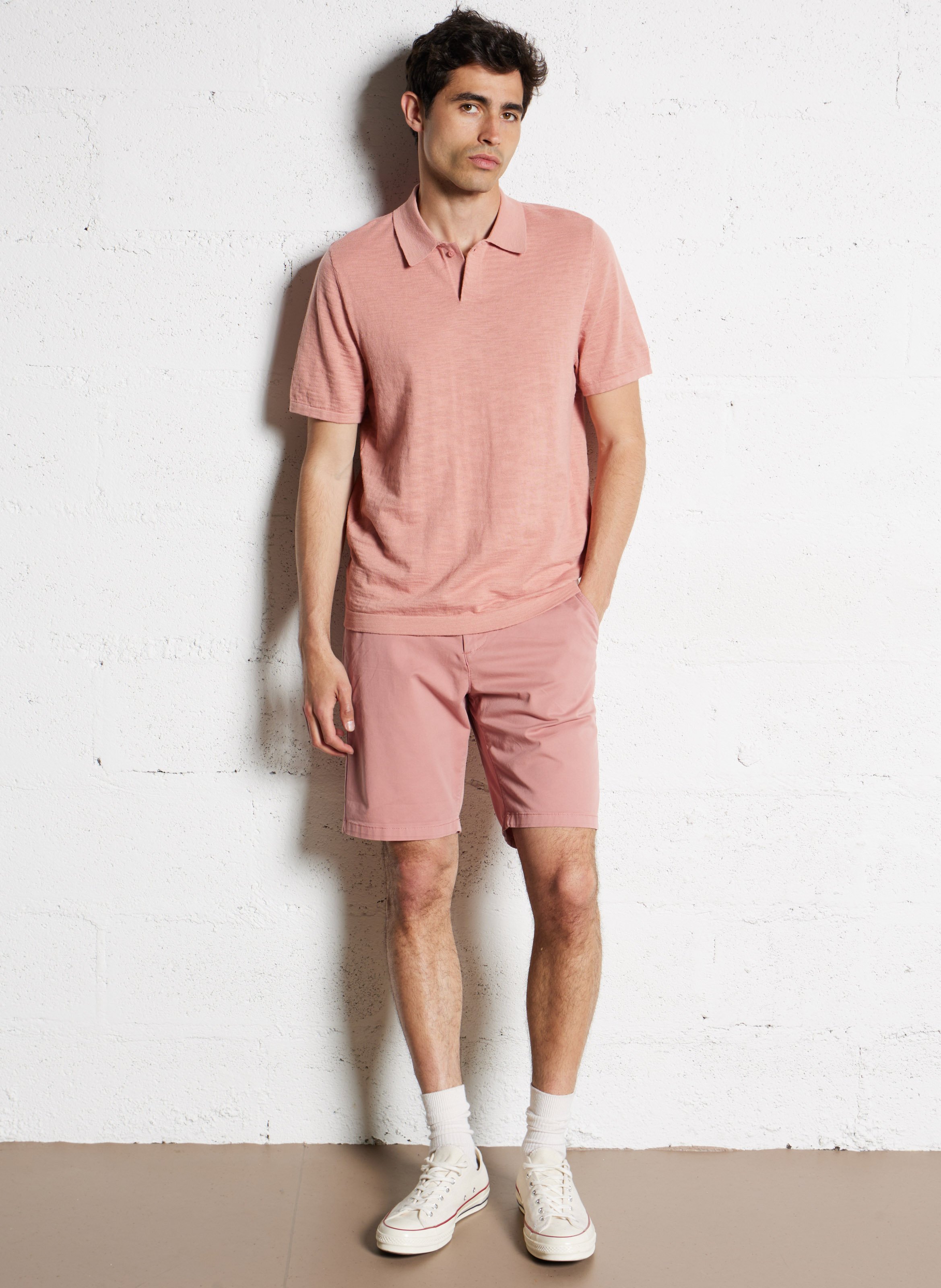 Bermuda droit en coton mélangé Rose