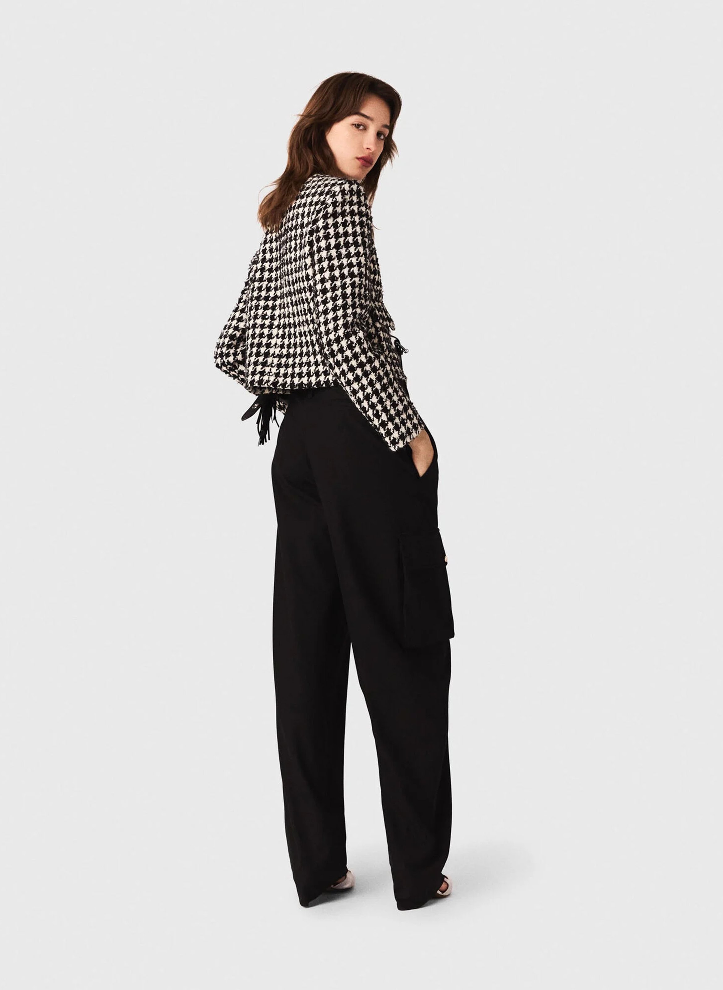 Veste droite col rond en tweed MAJE Blanc