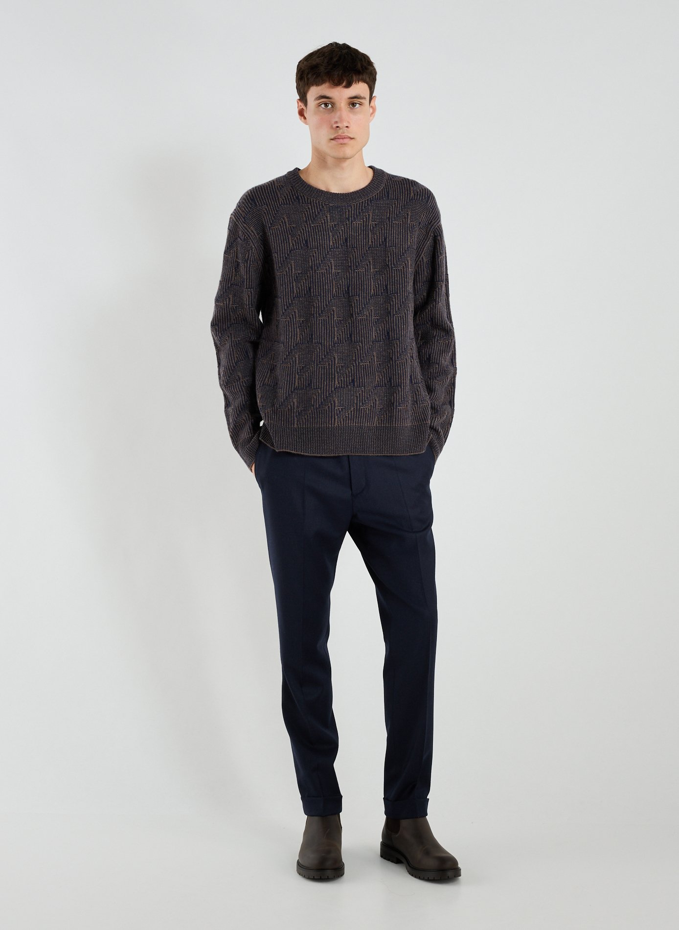 Round-neck Merino wool sweater with patterns PAUL SMITH Brown