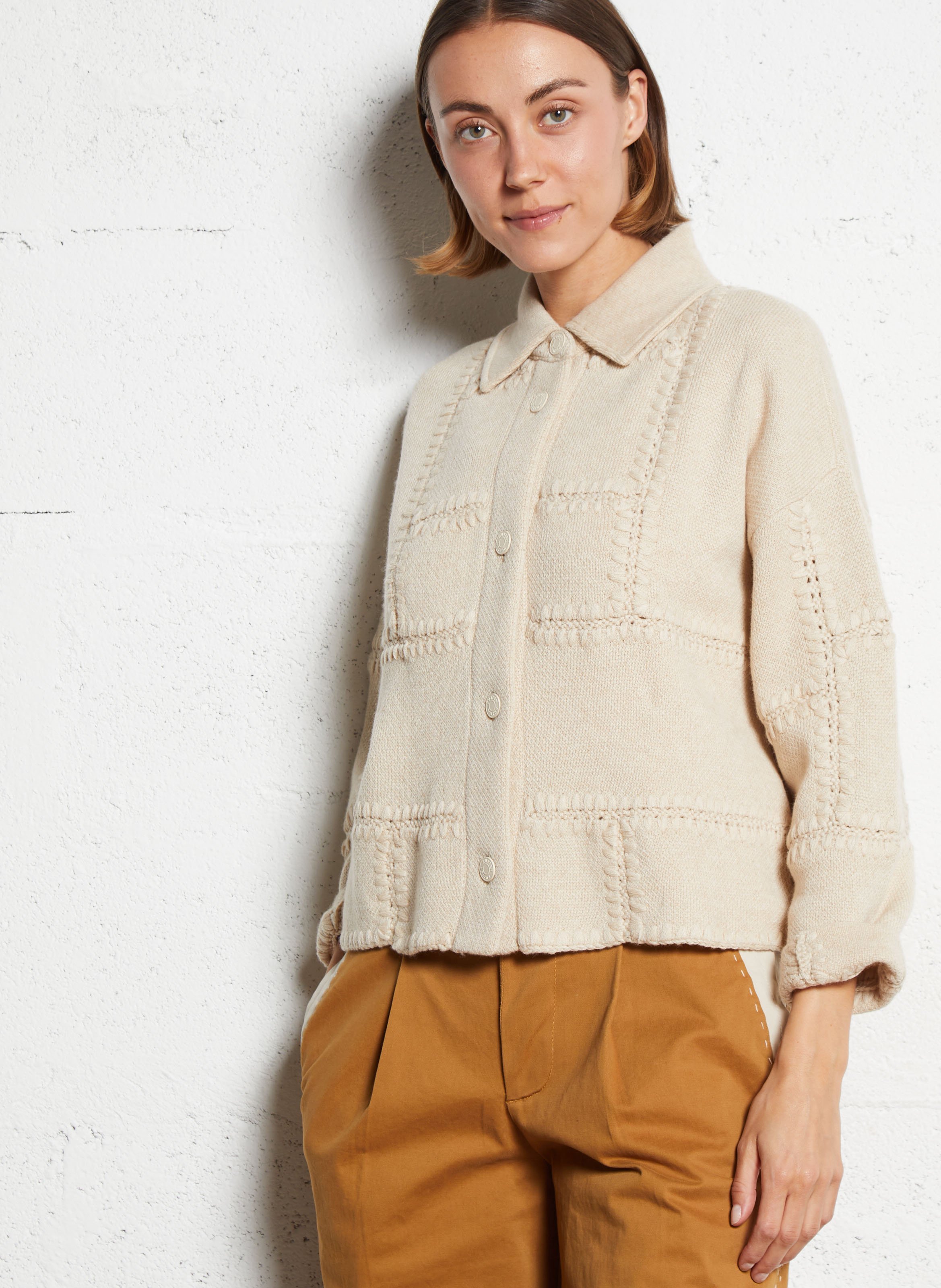 Veste ample col classique en cachemire janet solid KUJTEN Beige