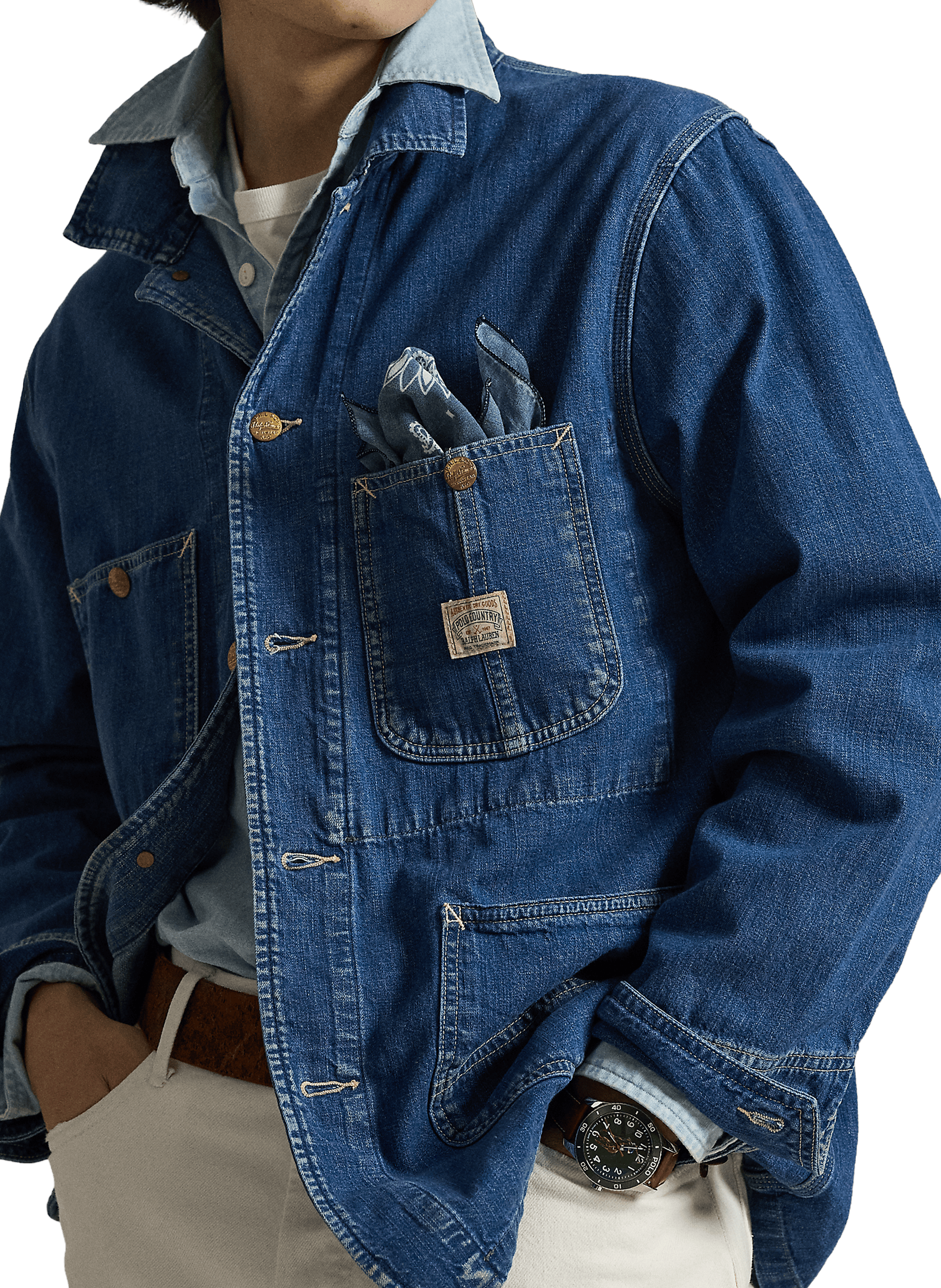 Surchemise à poche à rabat en denim de coton POLO RALPH LAUREN Bleu