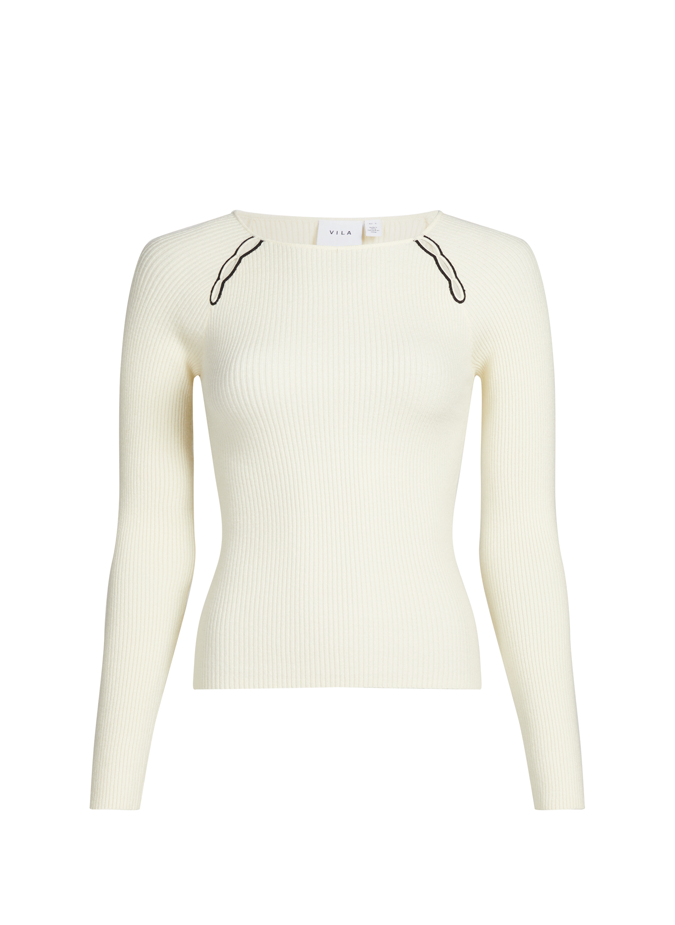 Pull Vicamar côtelé à col arrondi VILA Beige