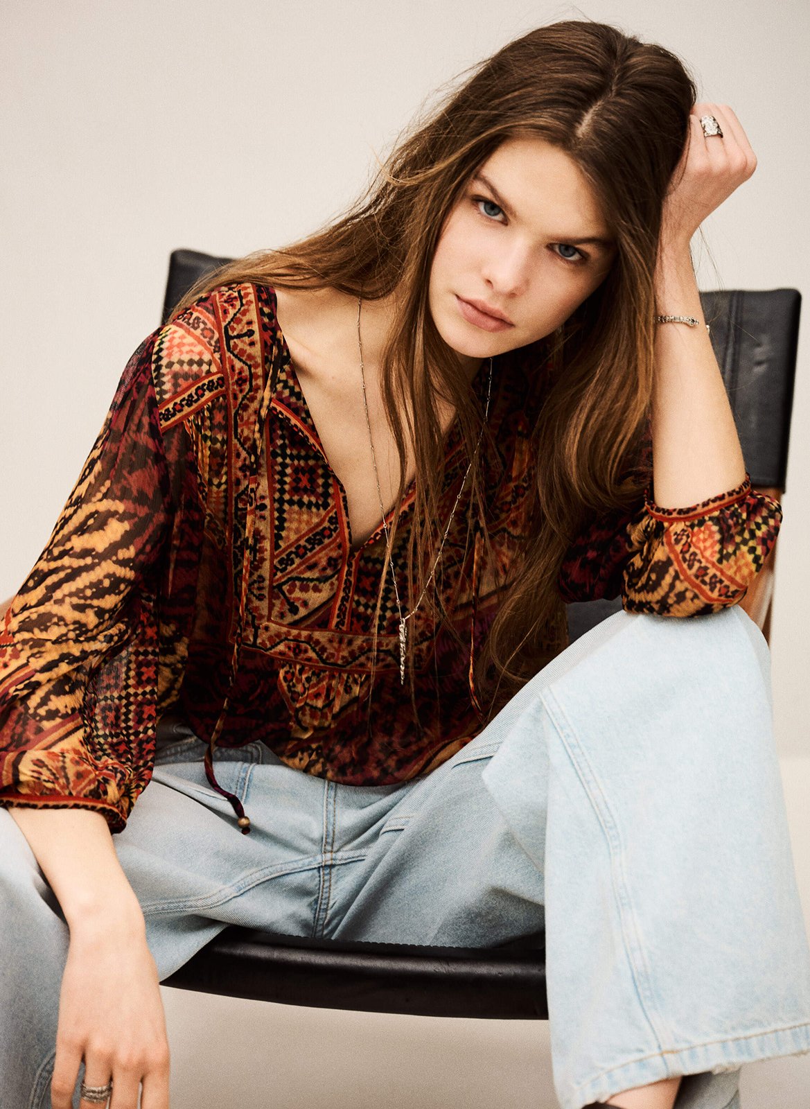 Top droit col tunisien imprimé odetta BA&SH Rouge