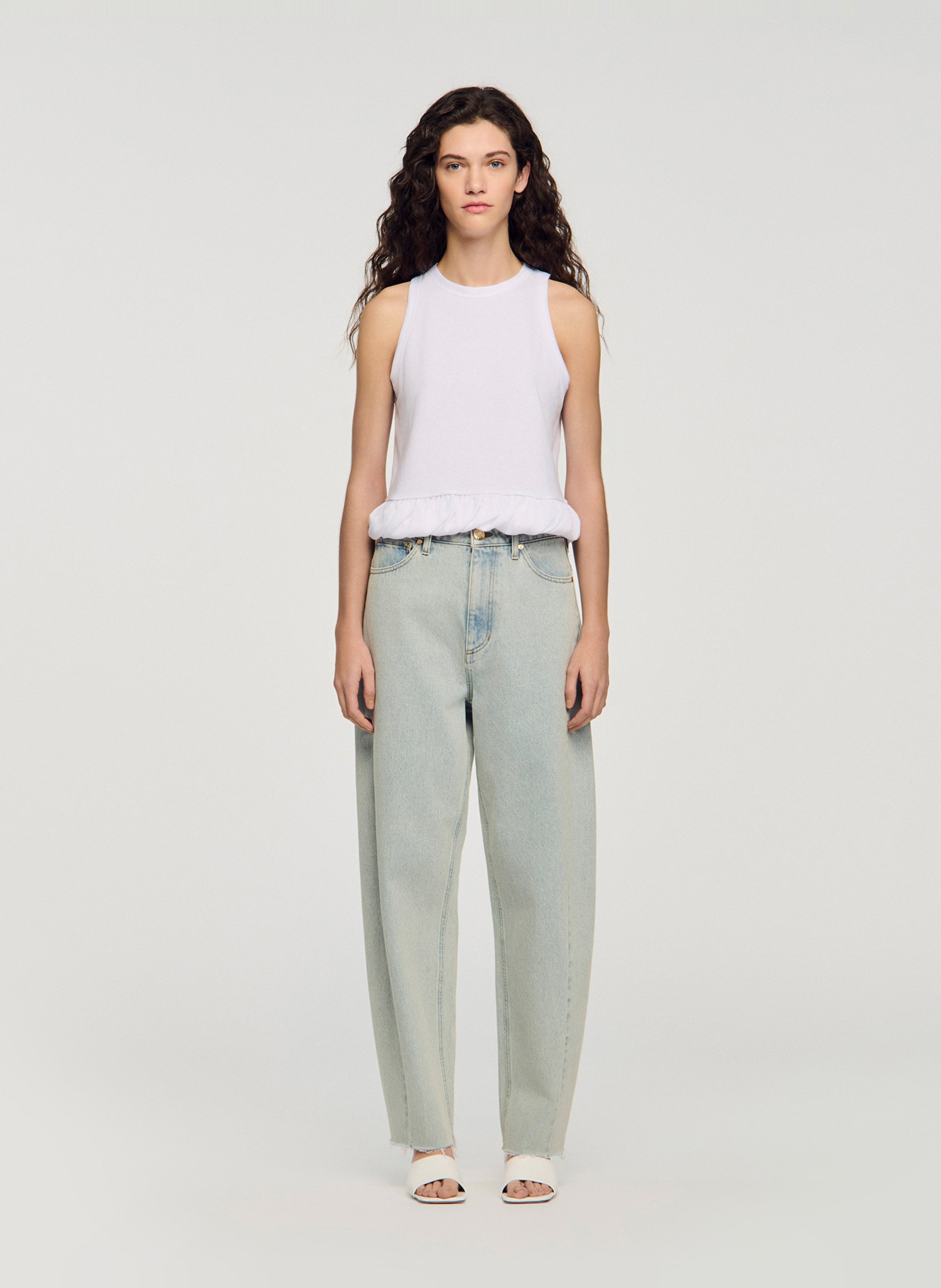 Top droit col rond en coton SANDRO Blanc