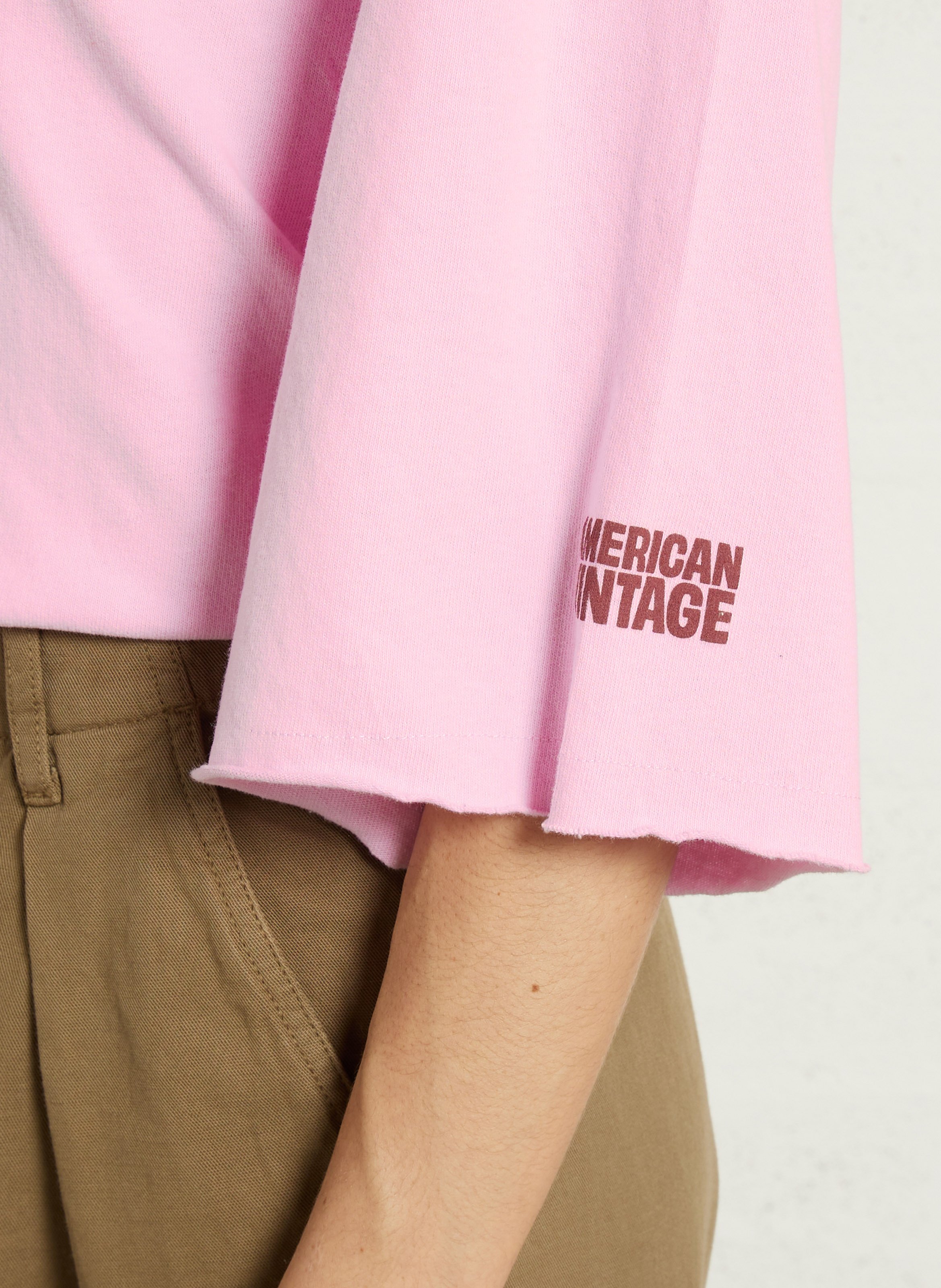 Tee-shirt fluide col rond en coton uni ykobow AMERICAN VINTAGE Rose