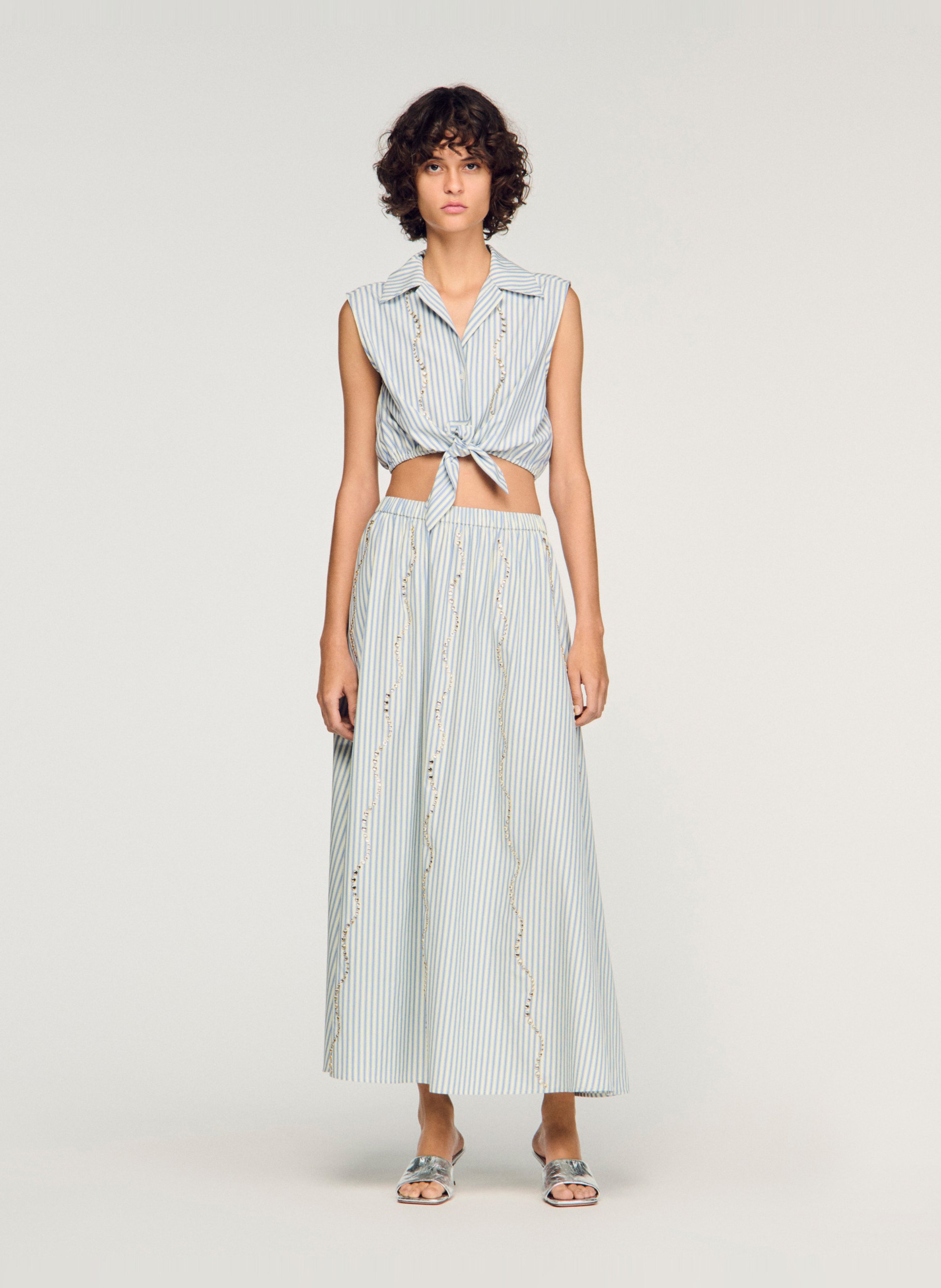 Chemise droite col classique rayée SANDRO Bleu