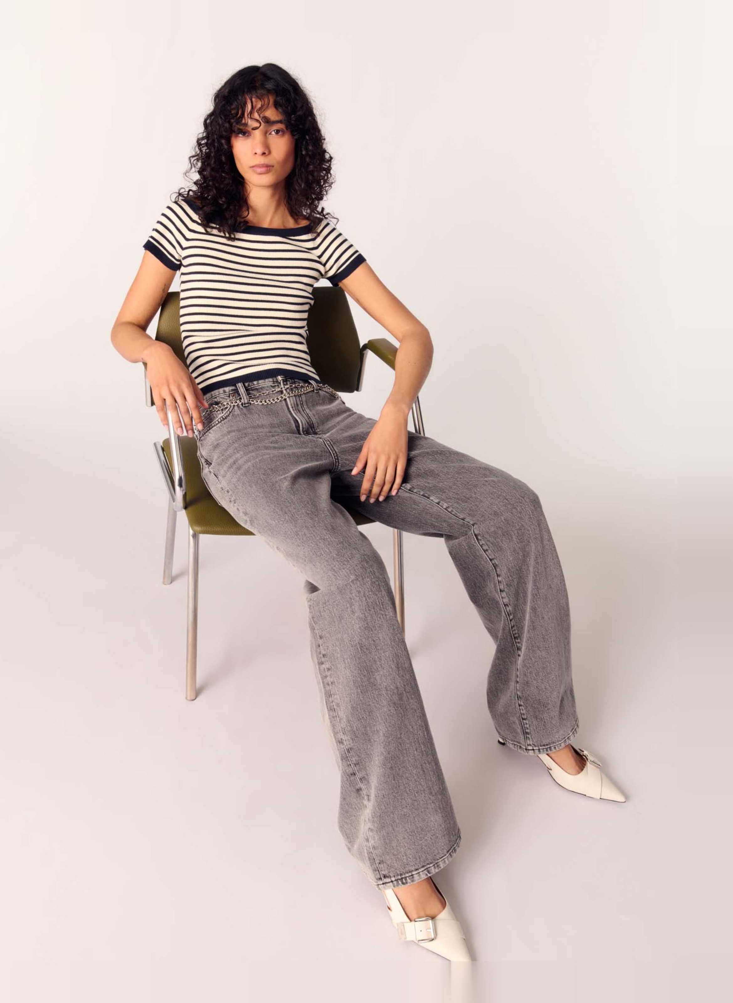 Jean droit délavé en coton mélangé MAJE Gris