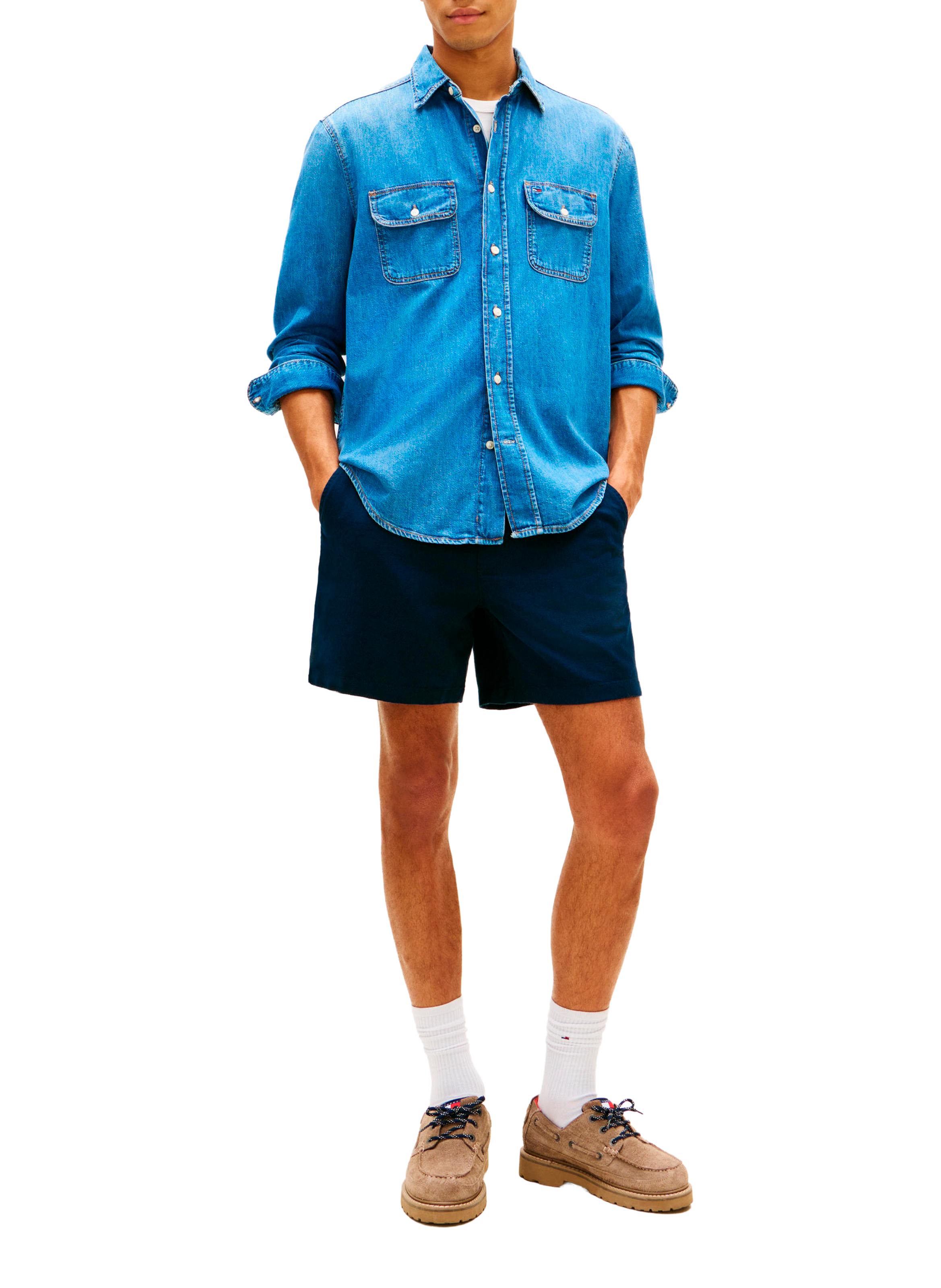 Short with logo in cotton and linen TOMMY HILFIGER Blue