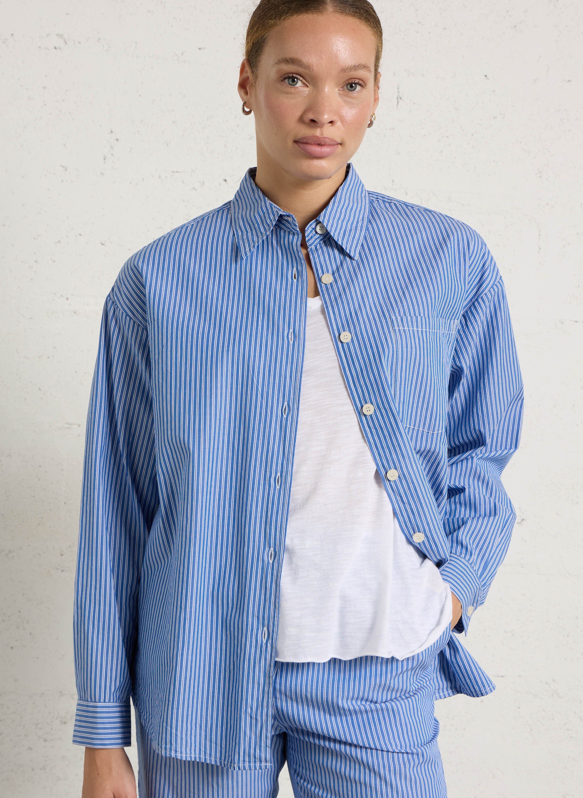 Chemise droite rayée en coton zatybay Bleu