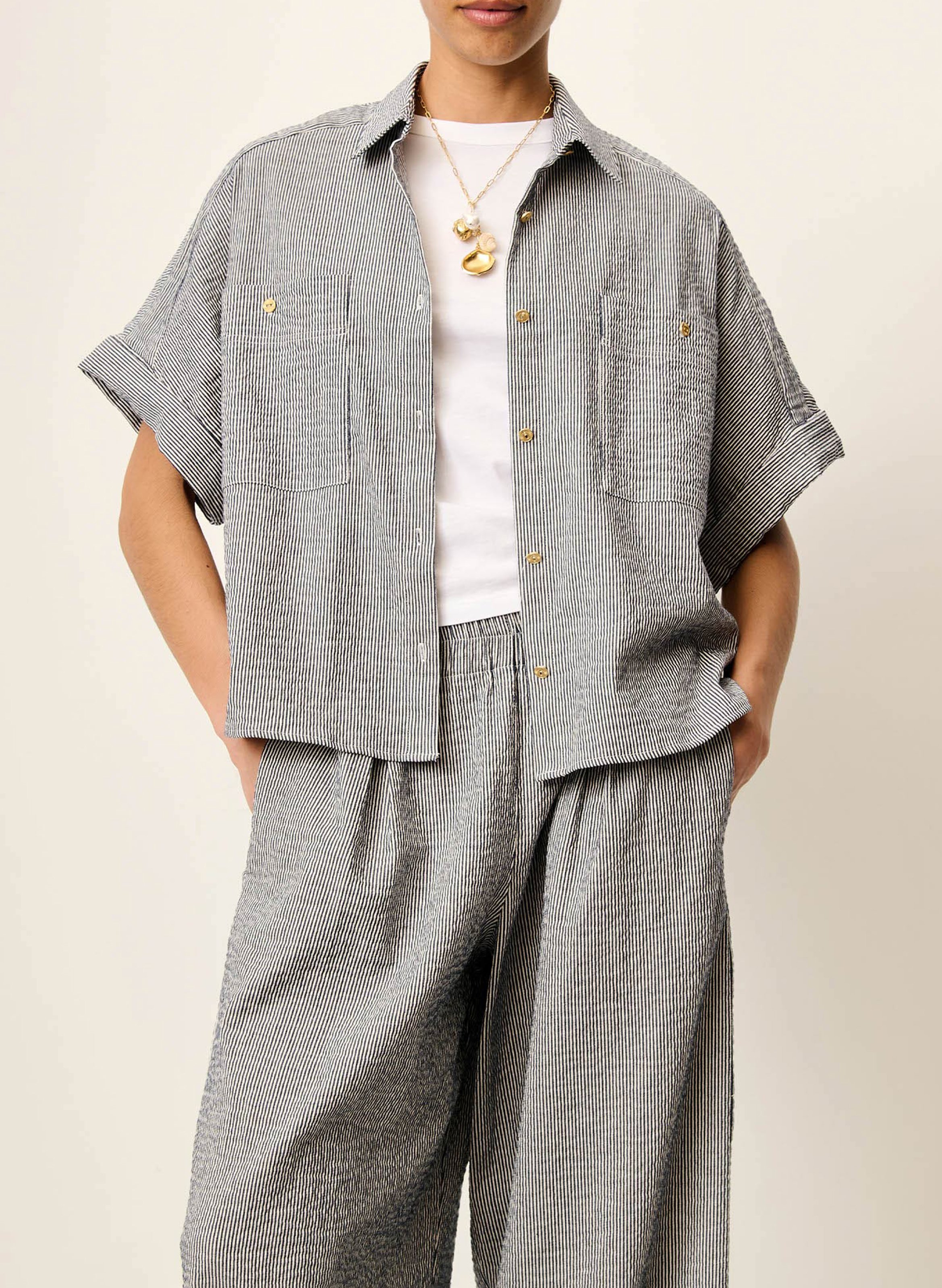 Chemise ample col classique en coton à rayures della SESSUN Bleu