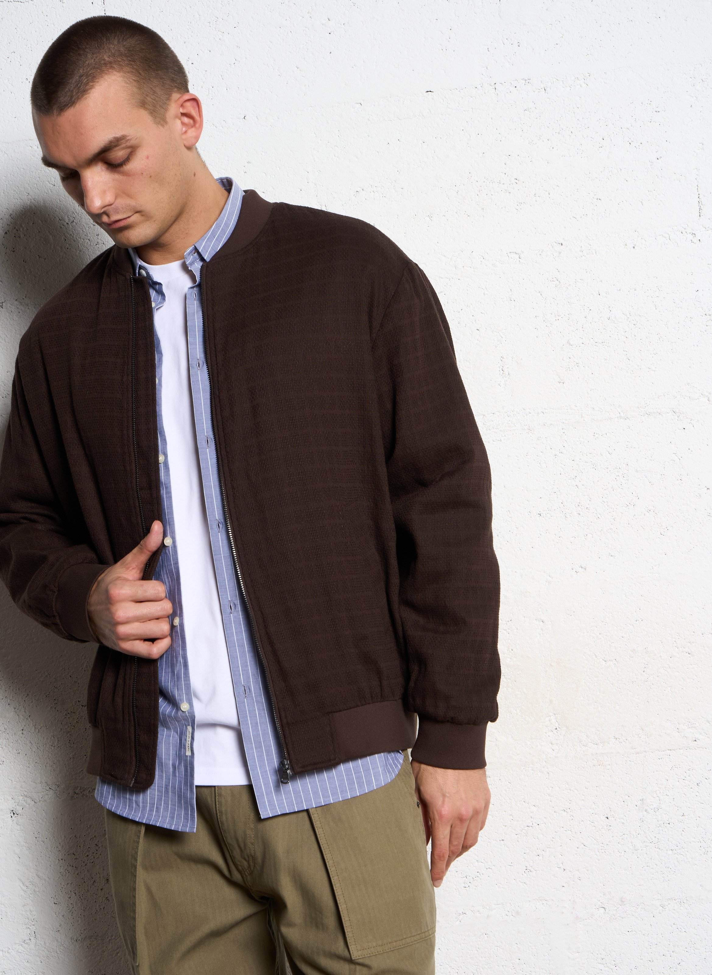 Blouson col rond en coton mélangé IKKS Marron