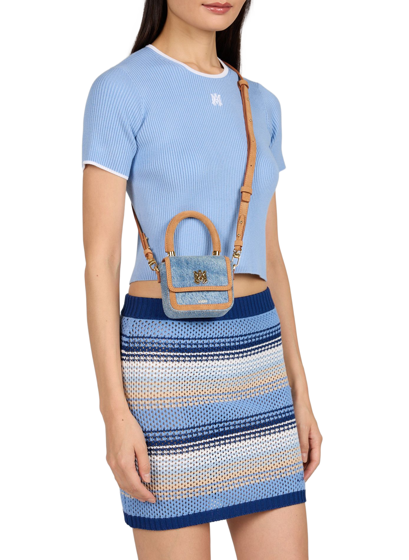 Sac à main Nano Ma en cuir et denim AMIRI Bleu