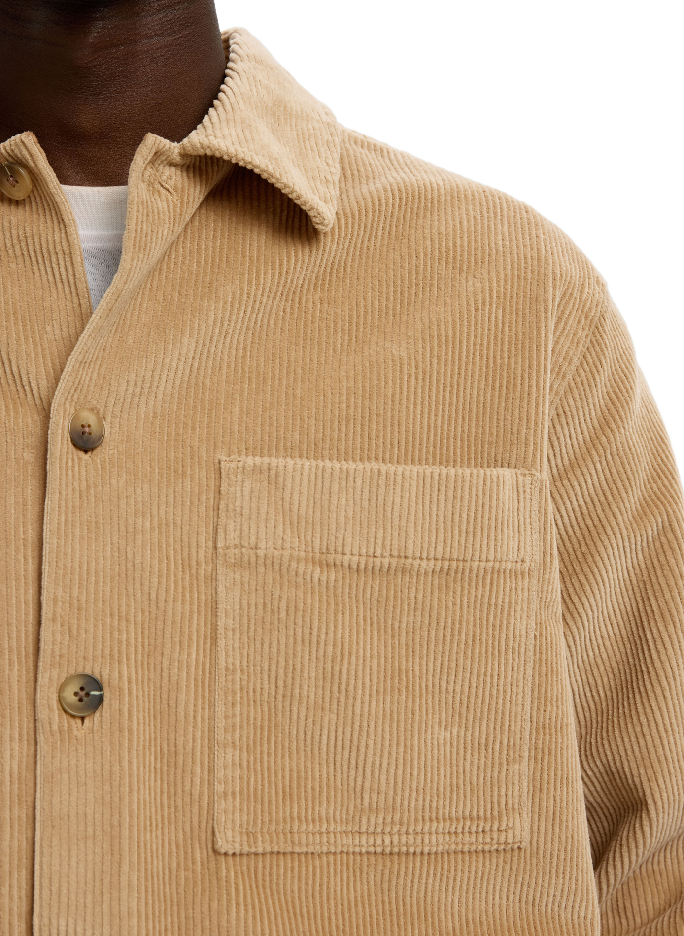 Rechte geribbelde katoenmix overhemd SELECTED Beige