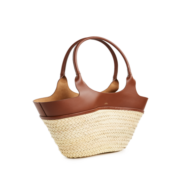 Shop Apc Leather And Straw Basket Bag In Multicolour