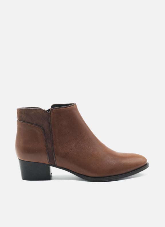 Bottine moyen talon cuir lisse Marron by JULES & JENN JULES & JENN Bottine moyen talon cuir lisse Marron