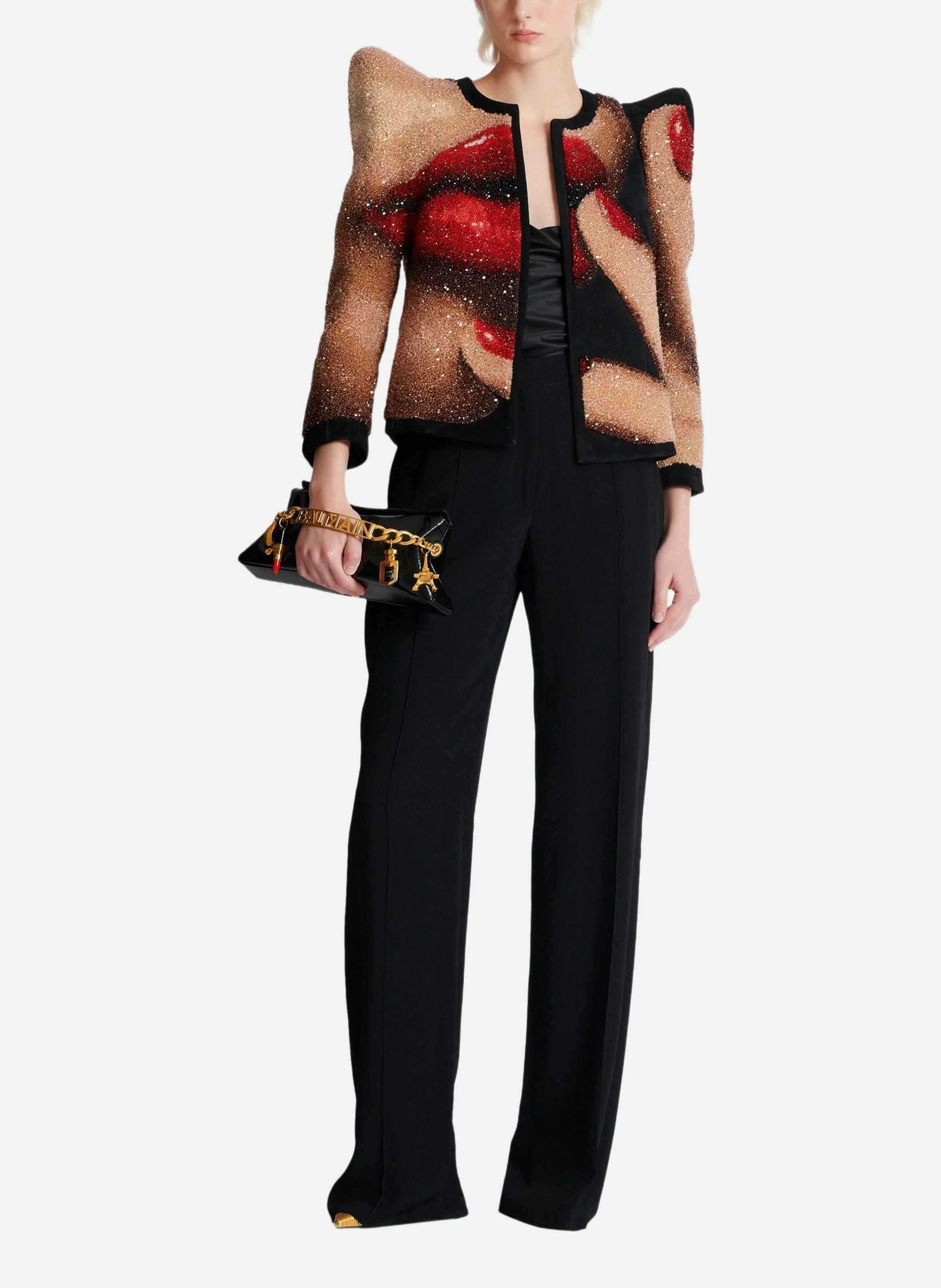 Pantalon tailleur droit en crêpe BALMAIN Noir