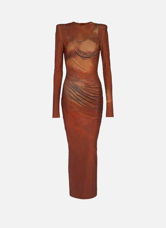 Robe longue imprimée et strassée Marron by BALMAIN BALMAIN Robe longue imprimée et strassée Marron