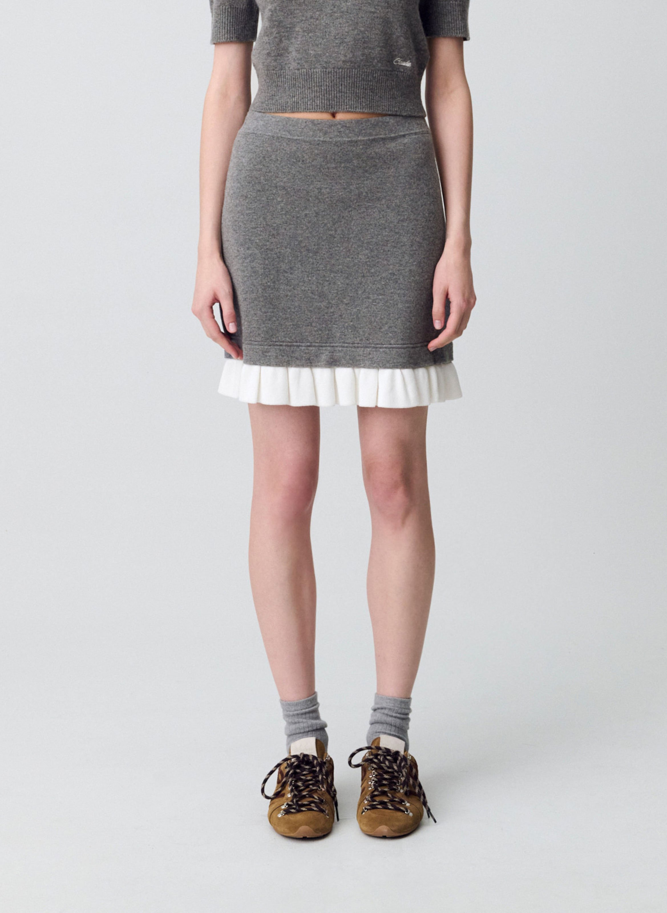 Jupe courte en mailles fines mag CLAUDIE PIERLOT Gris