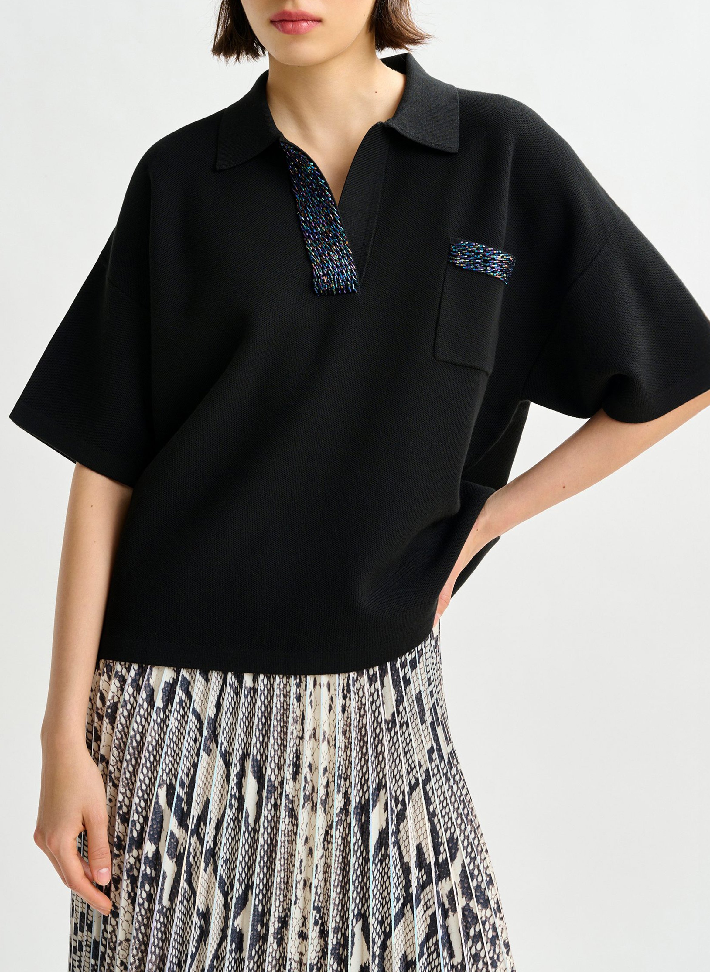 Haut col polo en maille Internationnal ESSENTIEL ANTWERP Noir