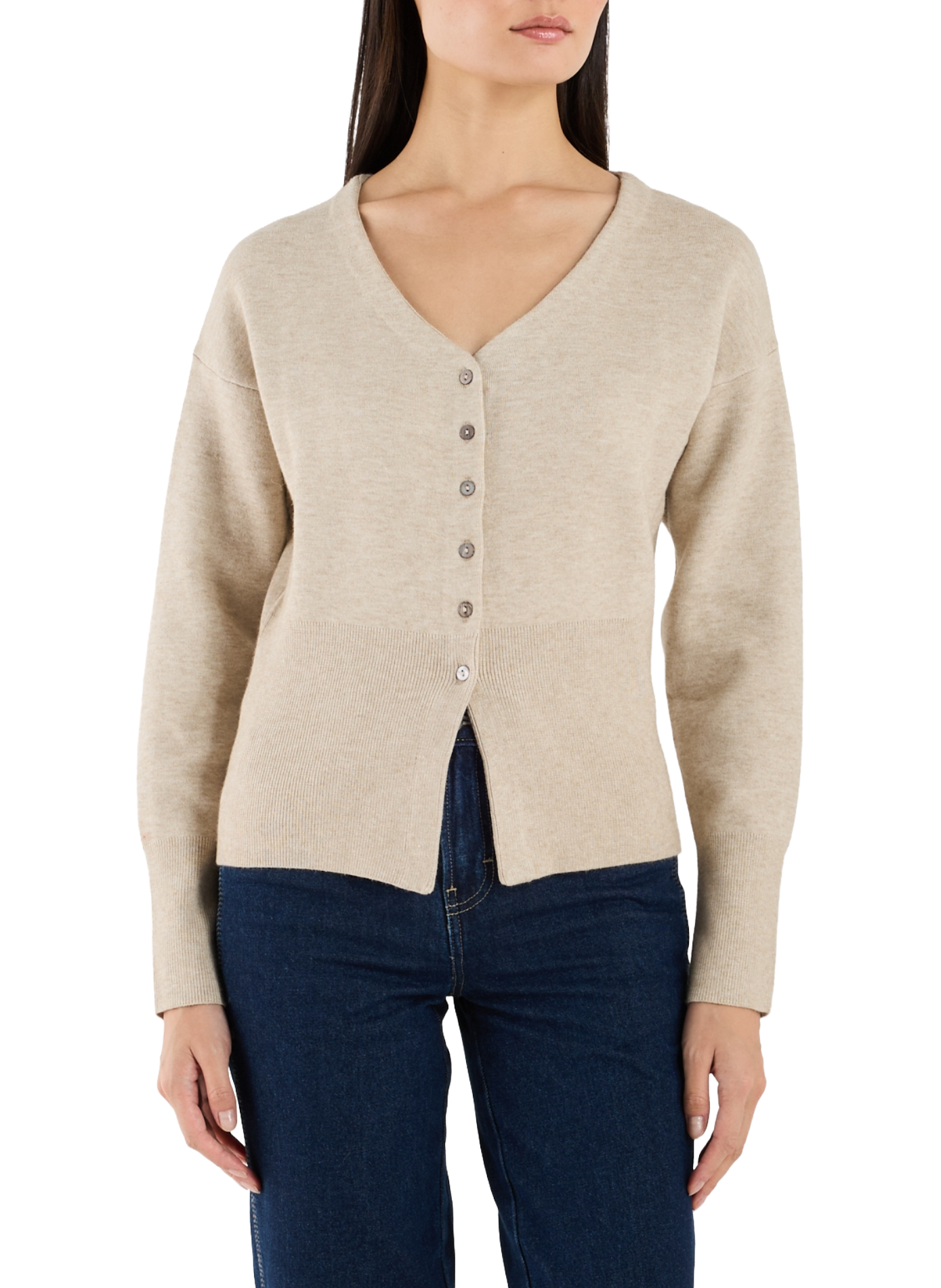 TOPSHOP Cardigan cintré encolure V Beige