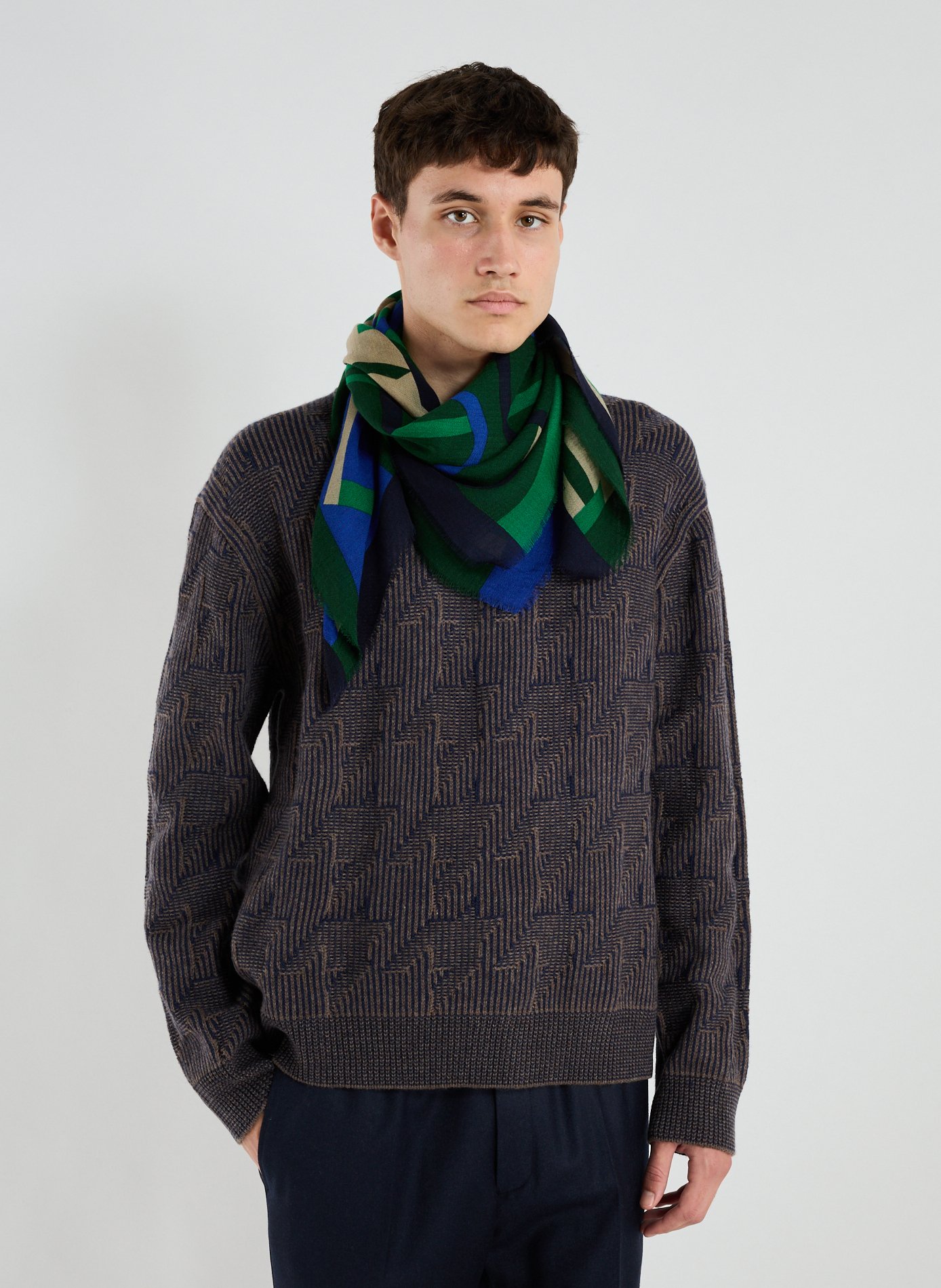 PAUL SMITH Round-neck Merino wool sweater with patterns Brown