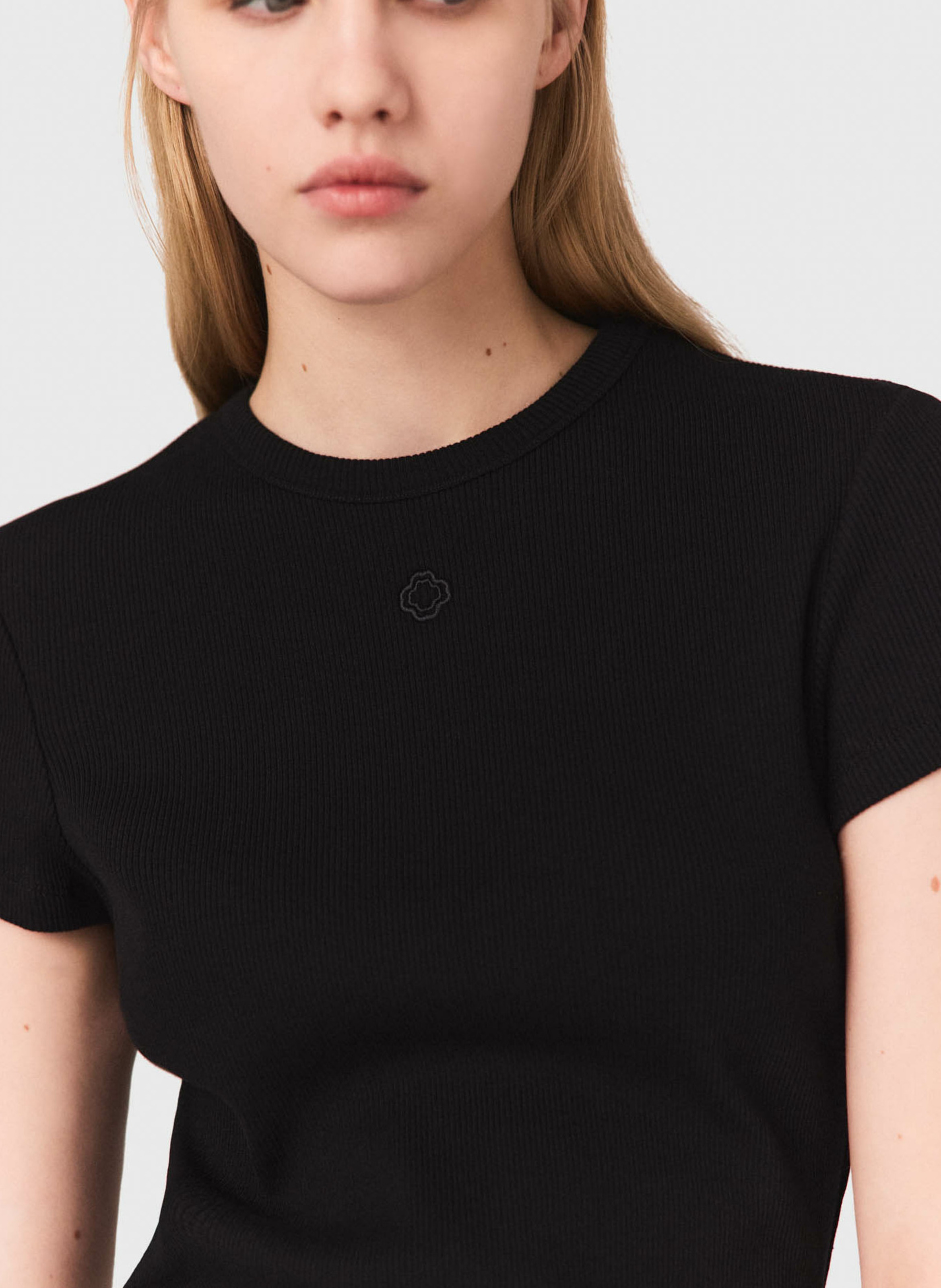 Tee-shirt col rond en coton mélangé MAJE Noir