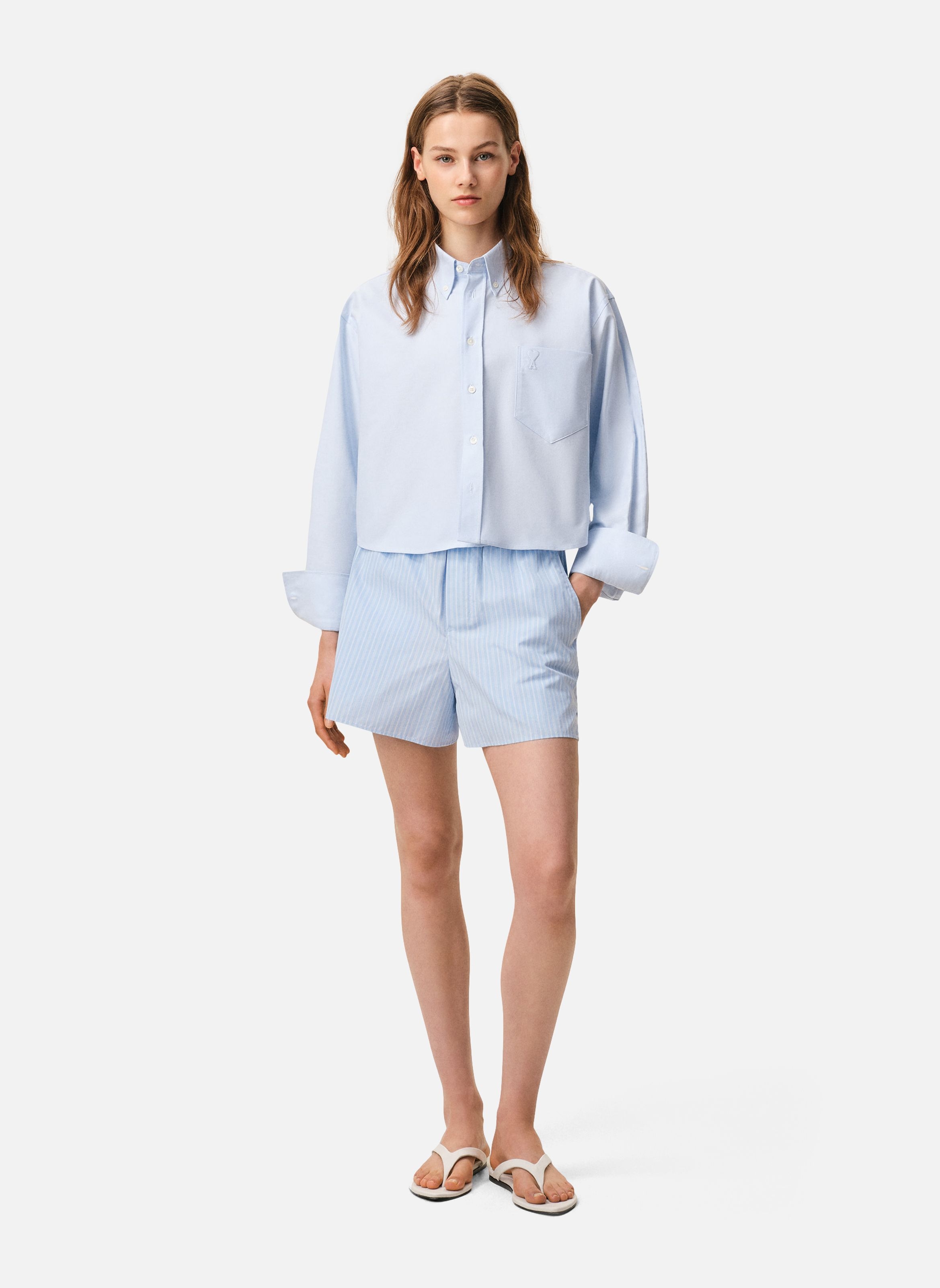 Short court elastiqué unisexe en coton AMI PARIS Bleu