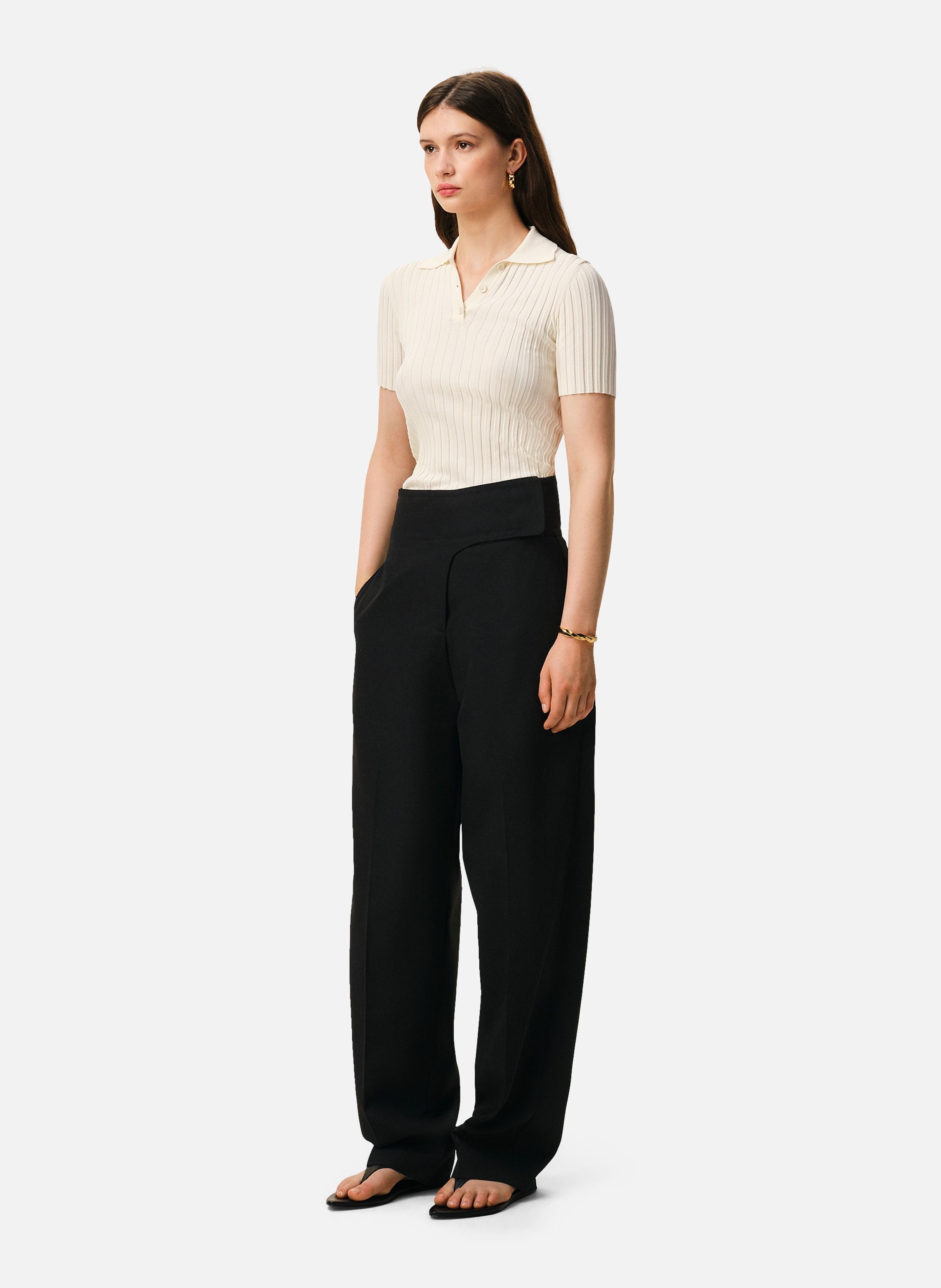 Pantalon à ceinture portefeuille en laine vierge AMI PARIS Noir