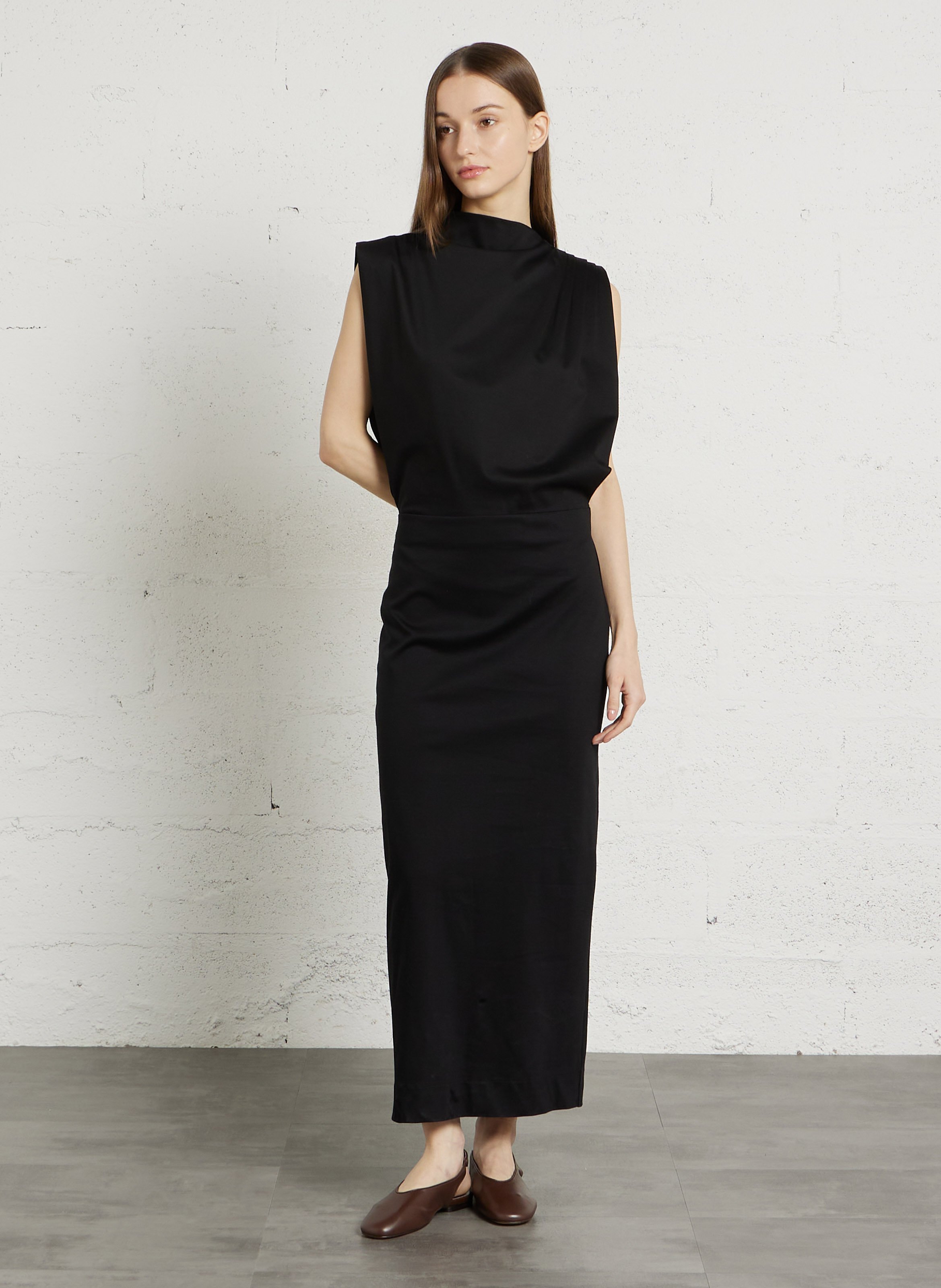 Robe longue col montant en coton bio Gemma SOEUR Noir