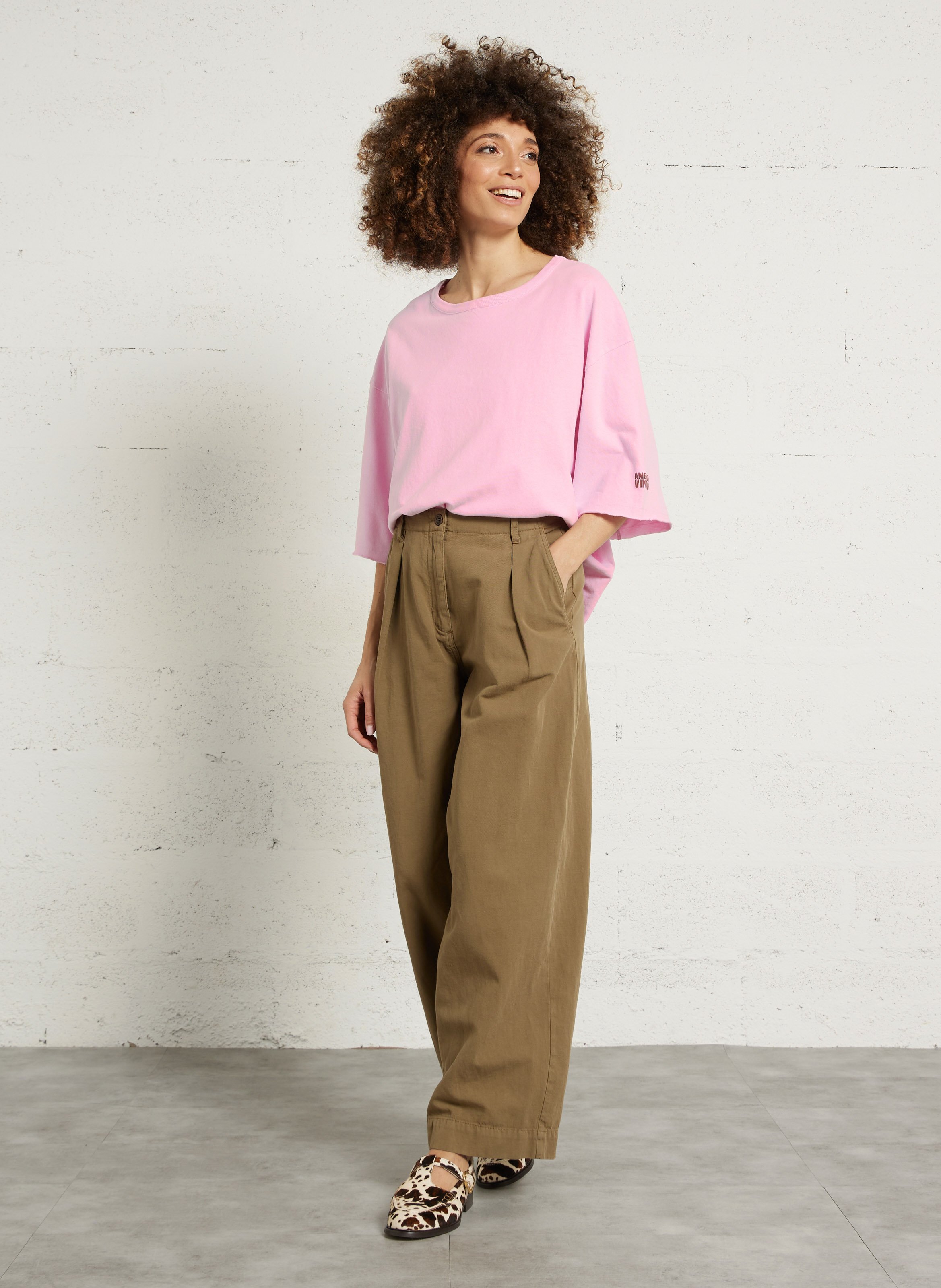 Tee-shirt fluide col rond en coton uni ykobow AMERICAN VINTAGE Rose