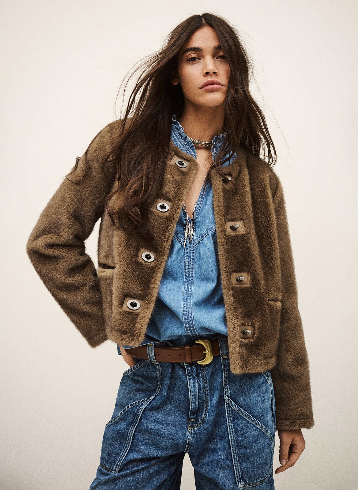 Manteau col rond basil BA&SH Marron